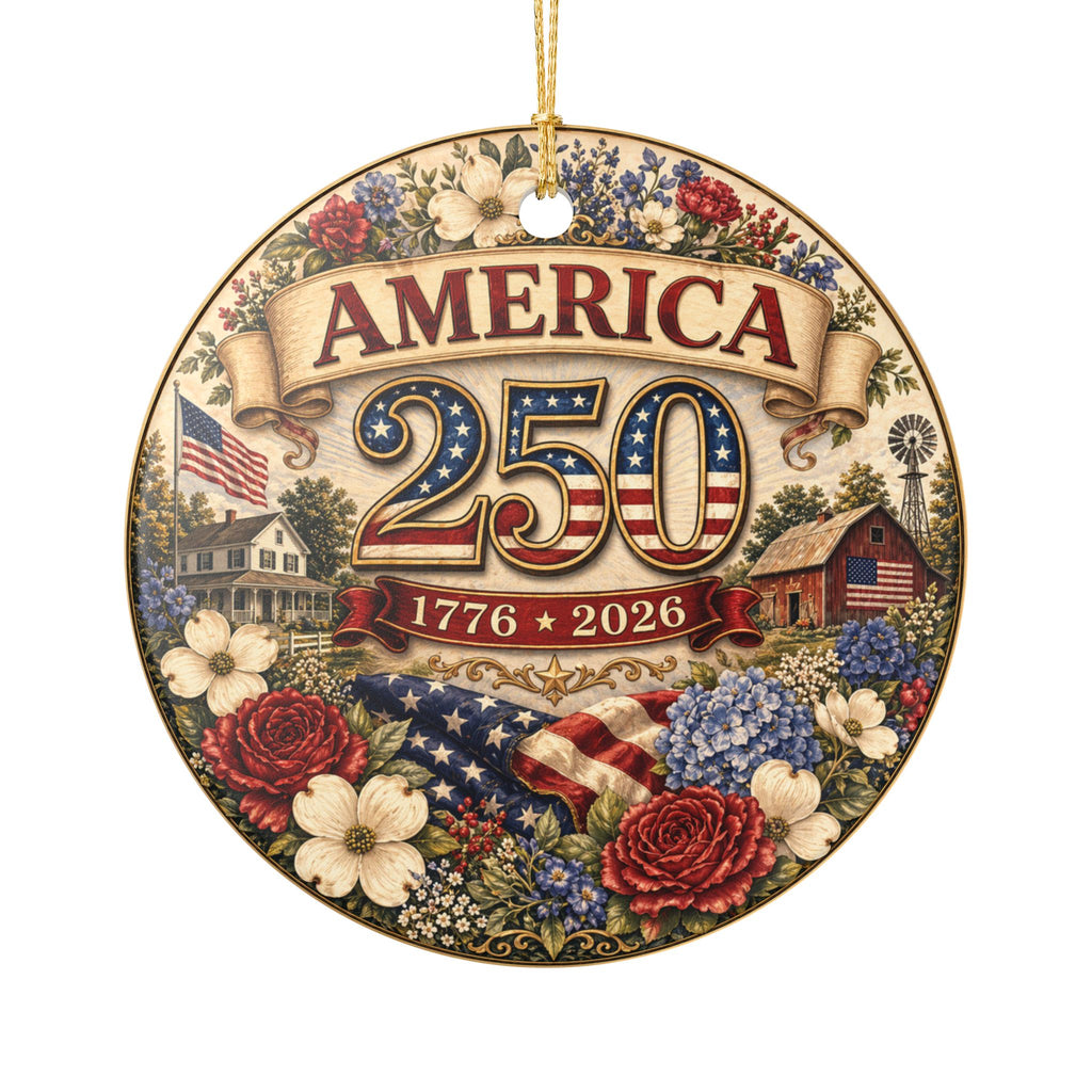 America 250 1776-2026 Ornament | Ceramic Patriotic Decoration