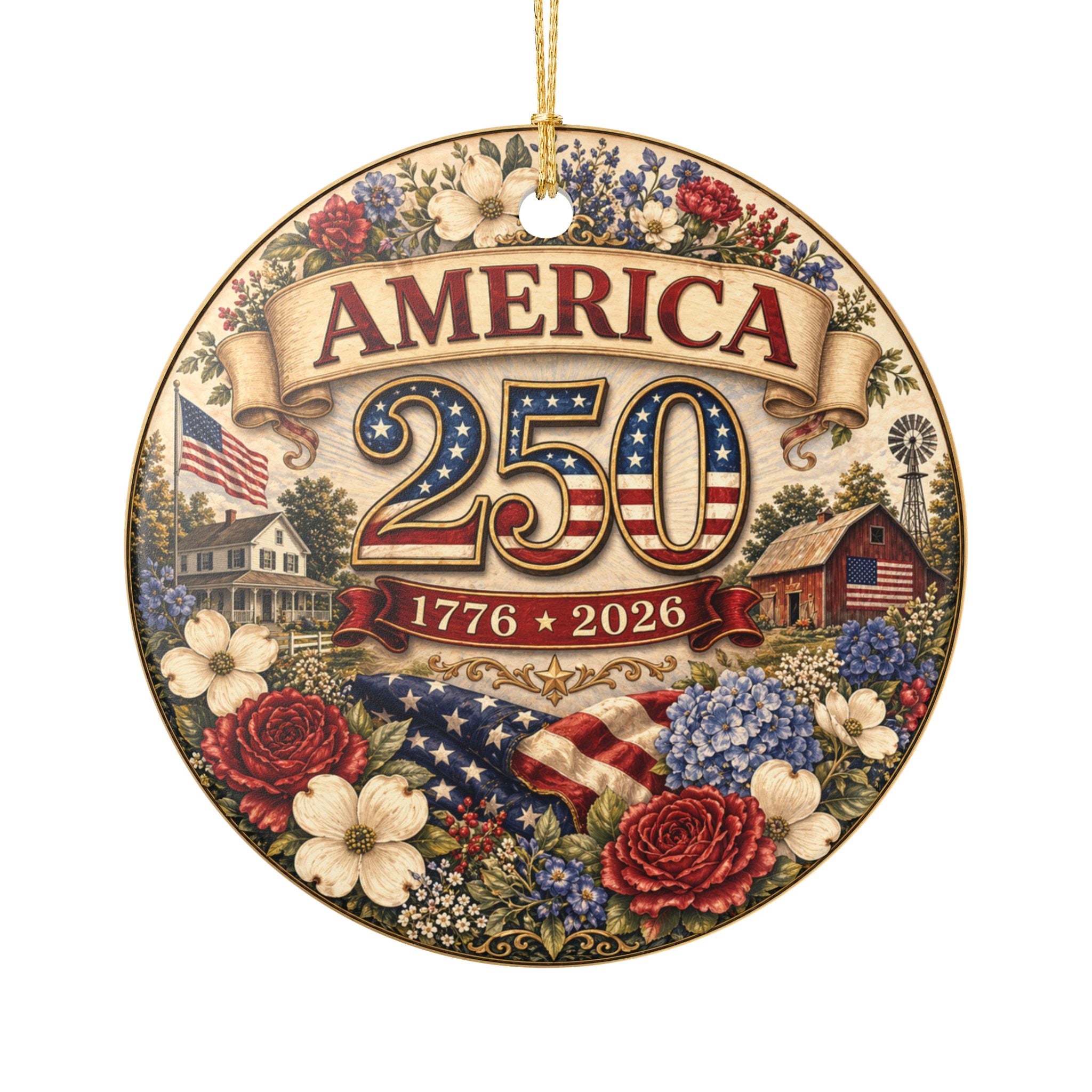 America 250 1776-2026 Ornament | Ceramic Patriotic Decoration