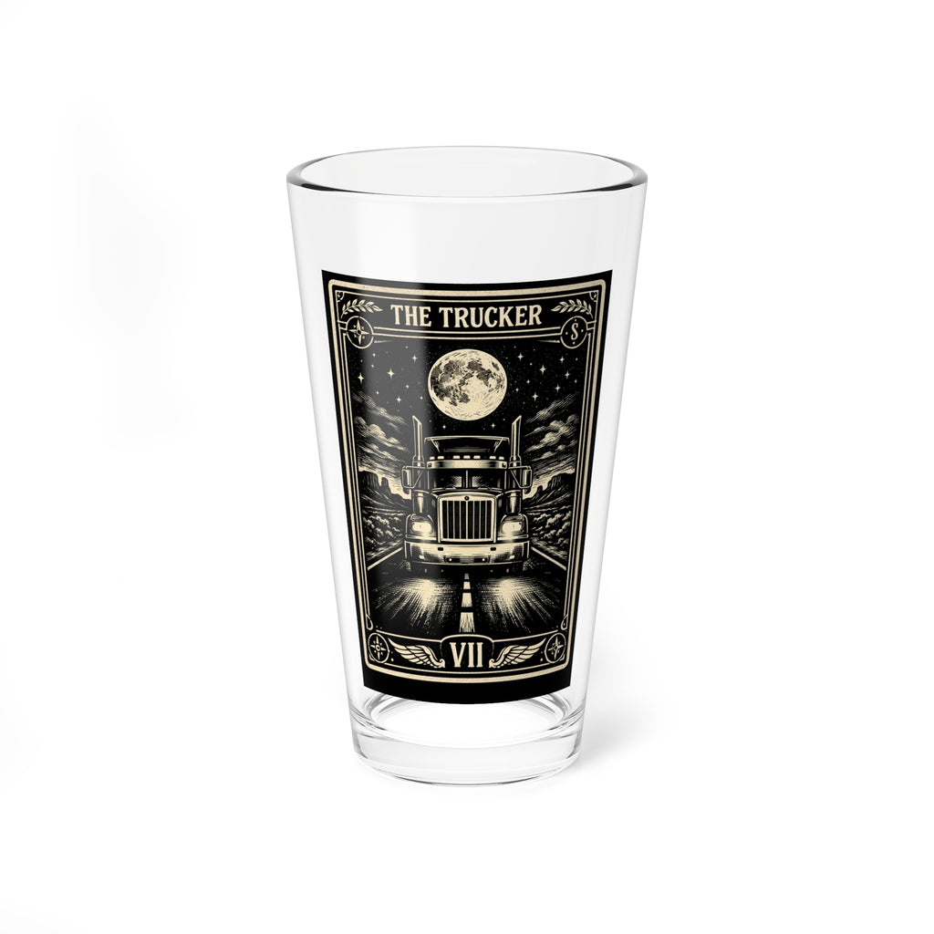 The Trucker tarot card design Mixing Glass | 16oz
