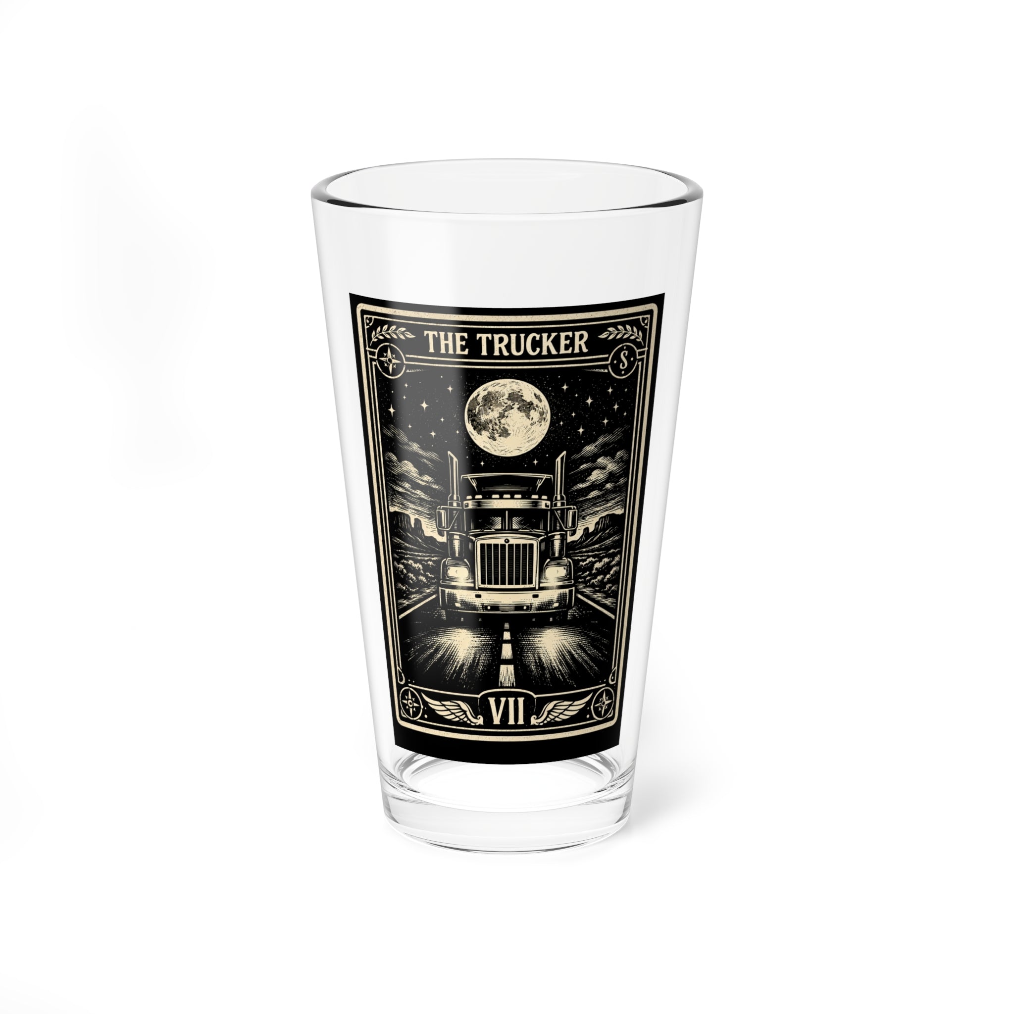 The Trucker tarot card design Mixing Glass | 16oz
