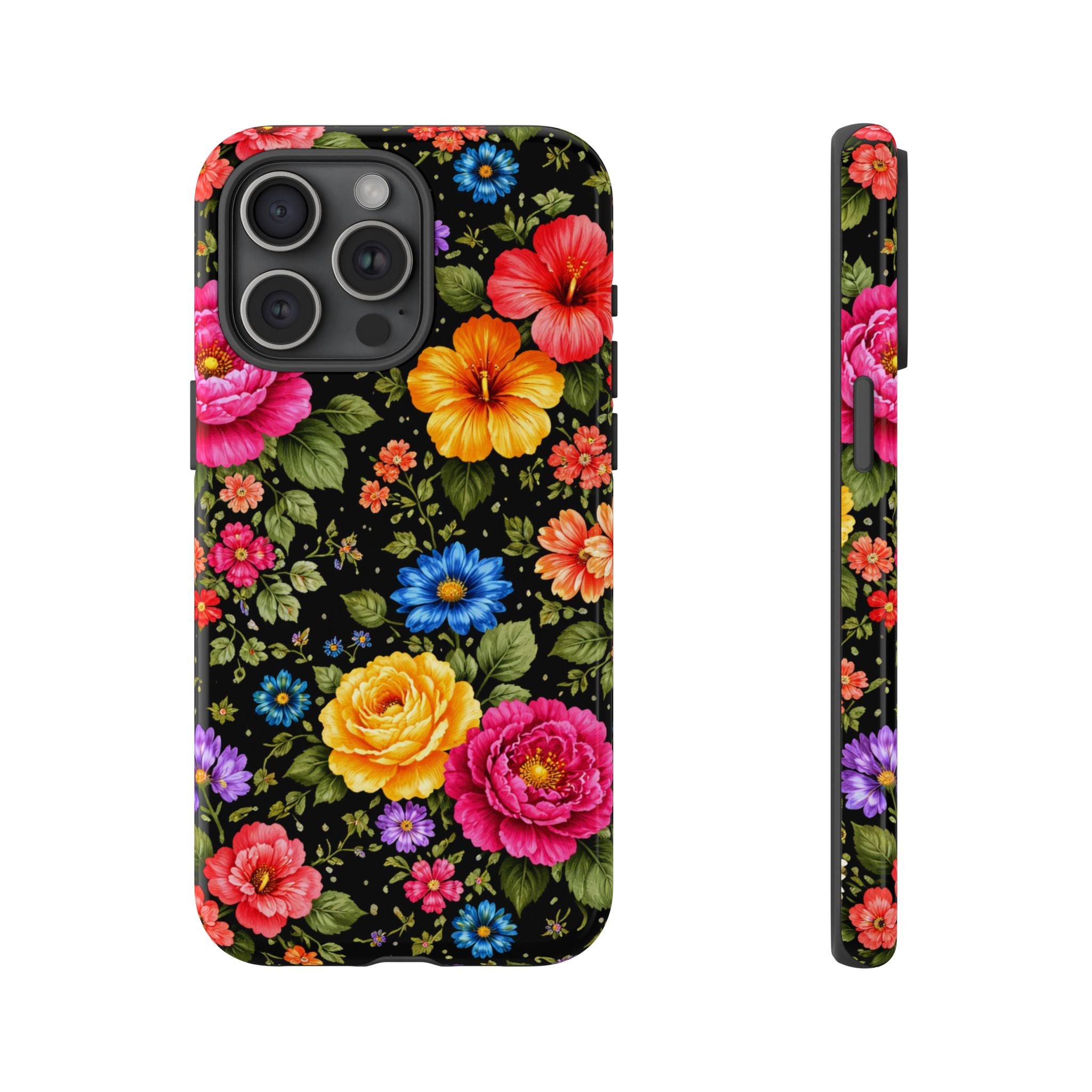 Vintage Floral Pattern Phone Case | Colorful Roses on Black