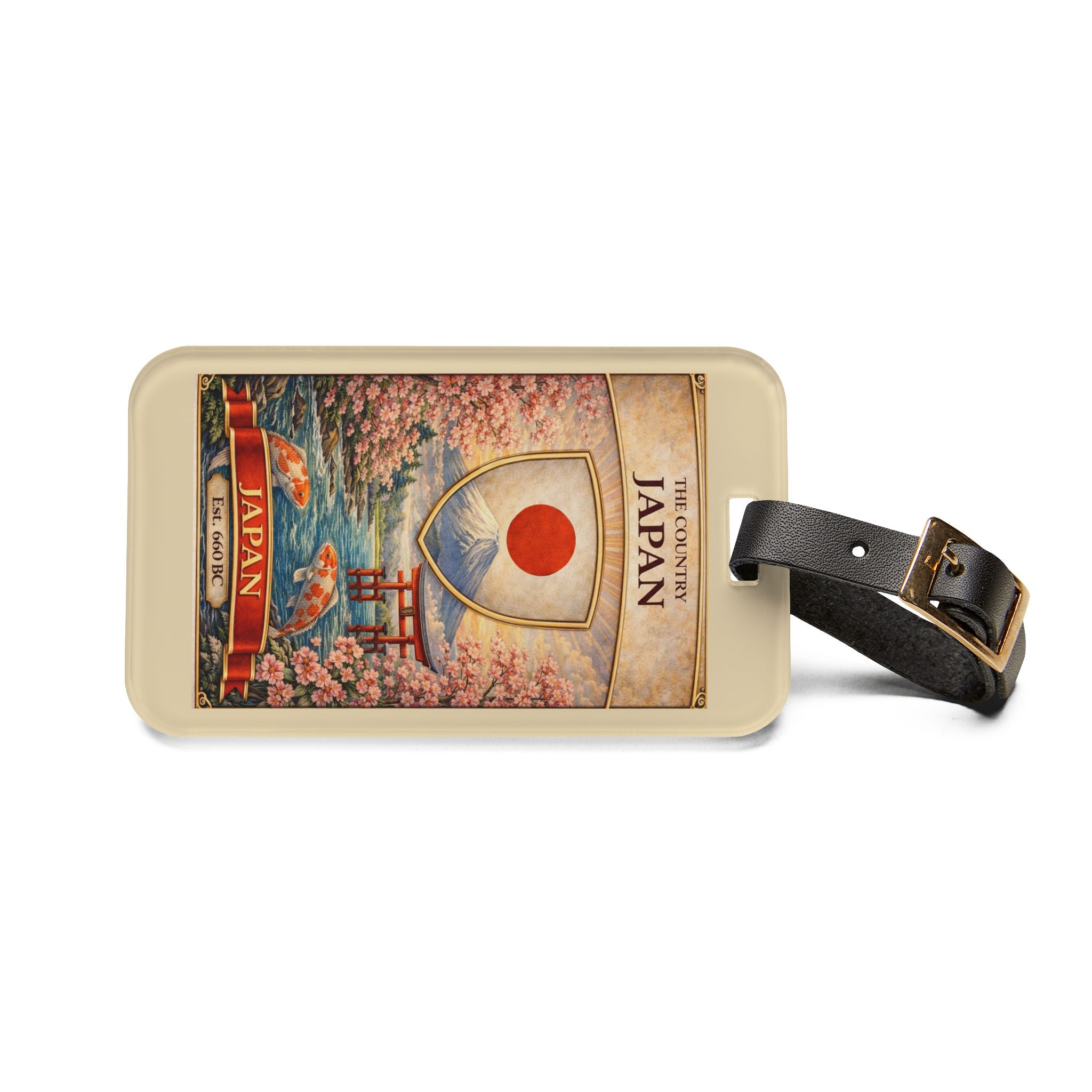 Japan travel poster Luggage Tag | Cherry Blossoms, Mount Fuji, Rising Sun