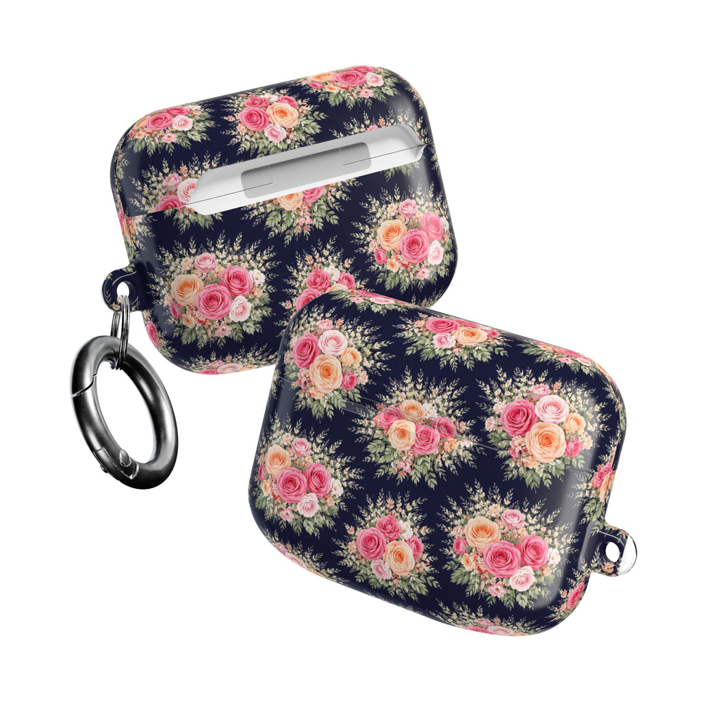 Vintage Floral Bouquet AirPod Case | Pink Roses on Navy