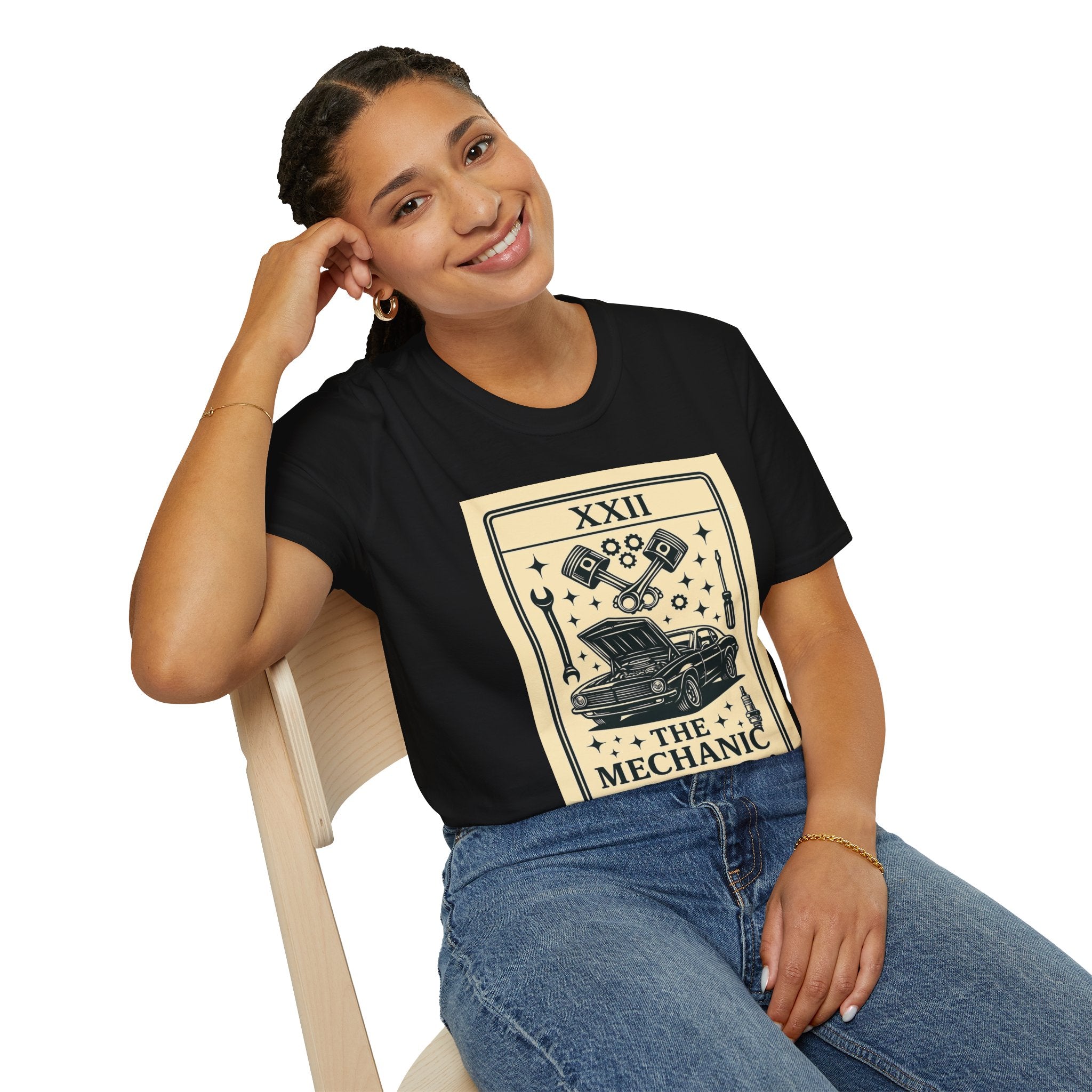 Tarot Mechanic Illustration T-Shirt | The Mechanic card, car engine tools
