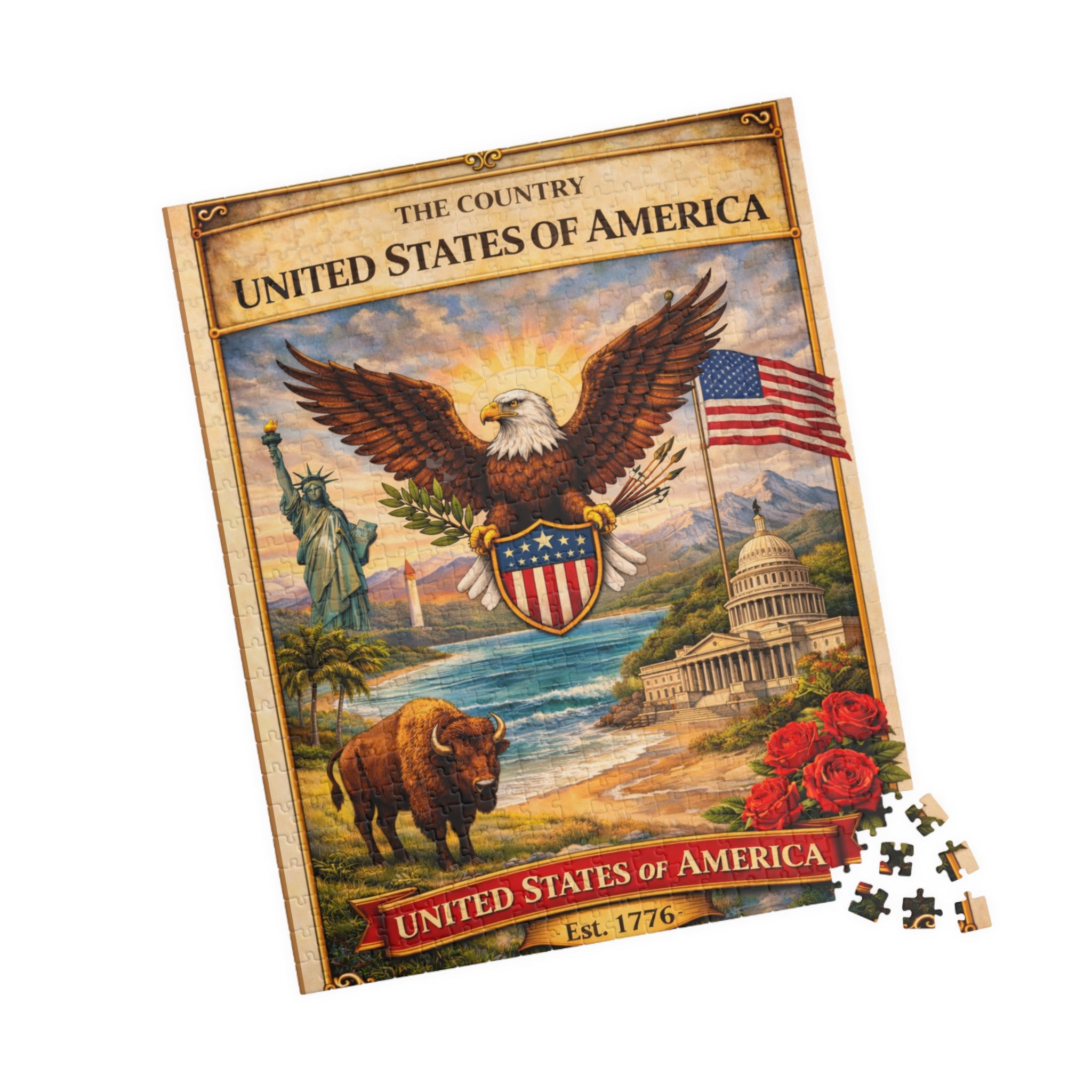 Patriotic Eagle & Landmarks Puzzle | United States of America 520 Piece