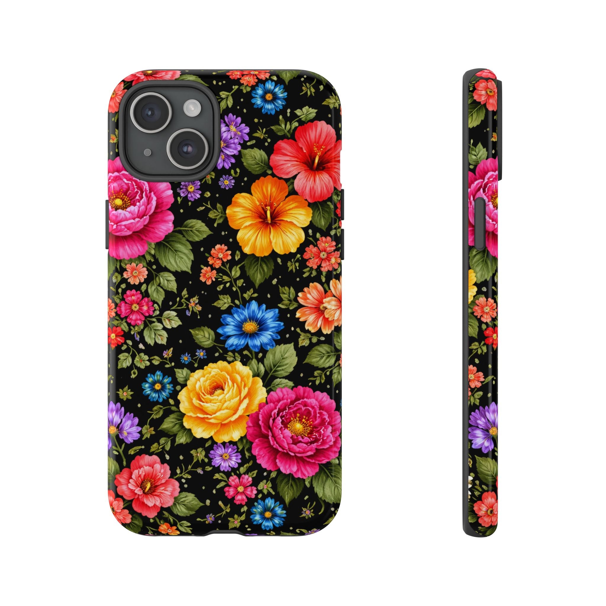 Vintage Floral Pattern Phone Case | Colorful Roses on Black