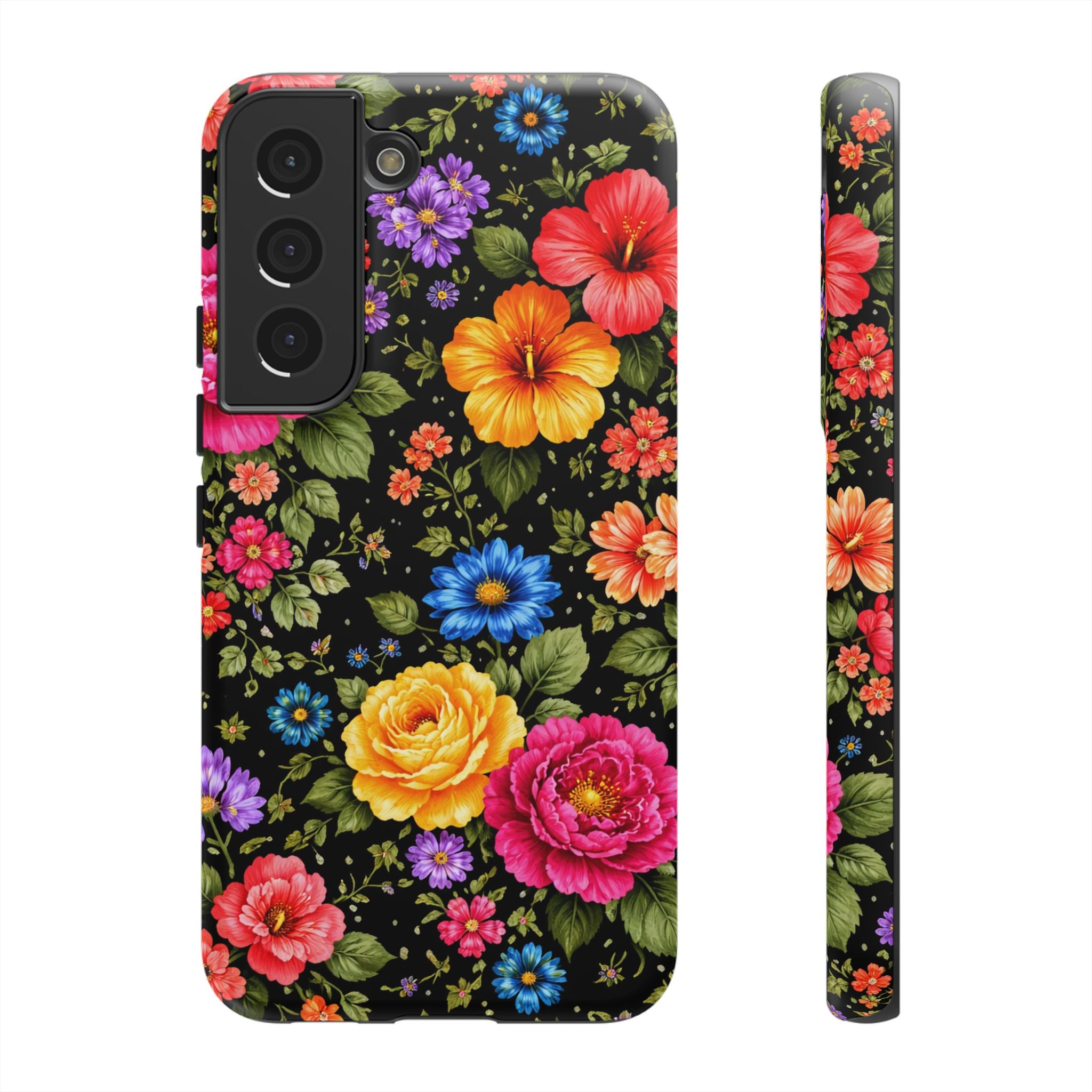 Vintage Floral Pattern Phone Case | Colorful Roses on Black