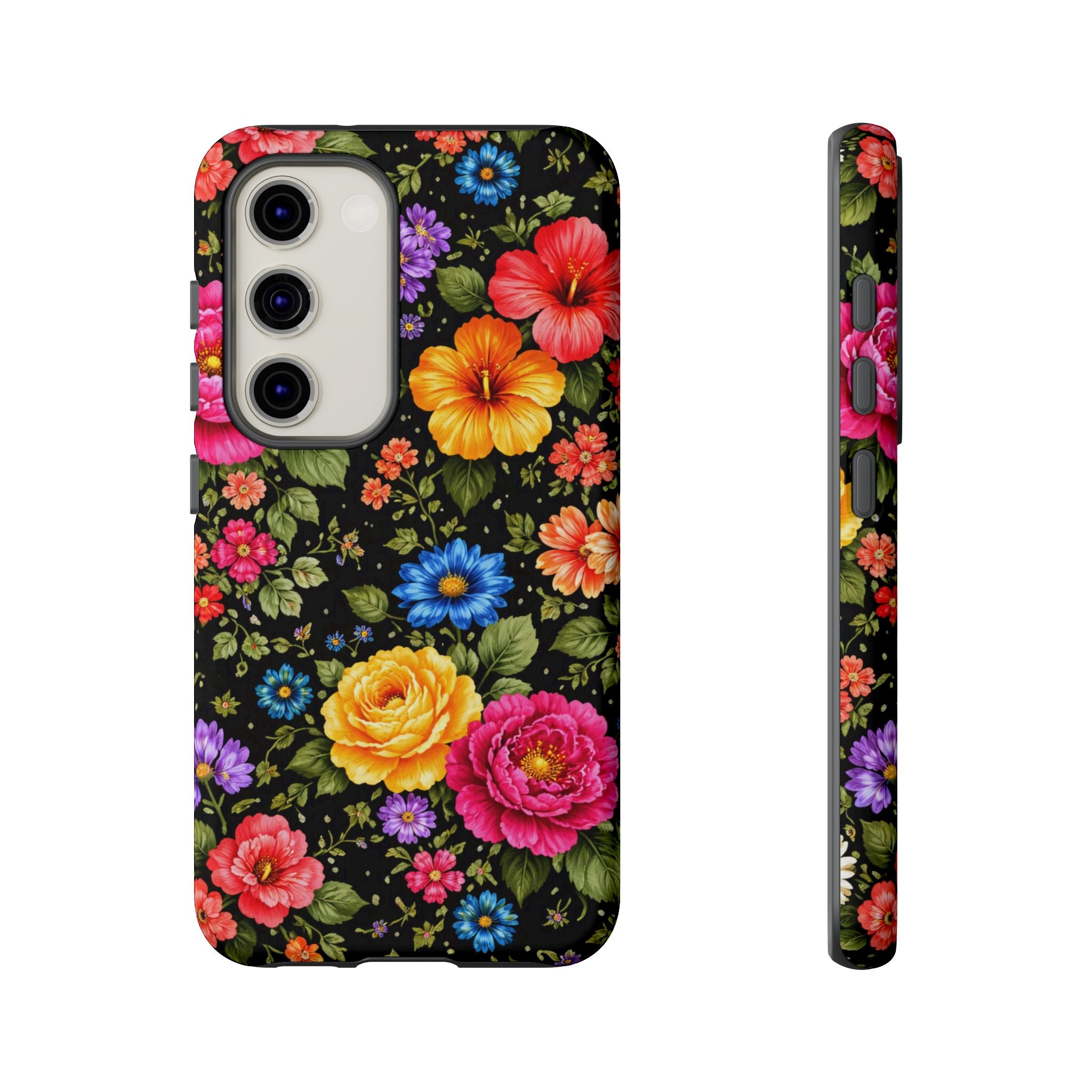 Vintage Floral Pattern Phone Case | Colorful Roses on Black