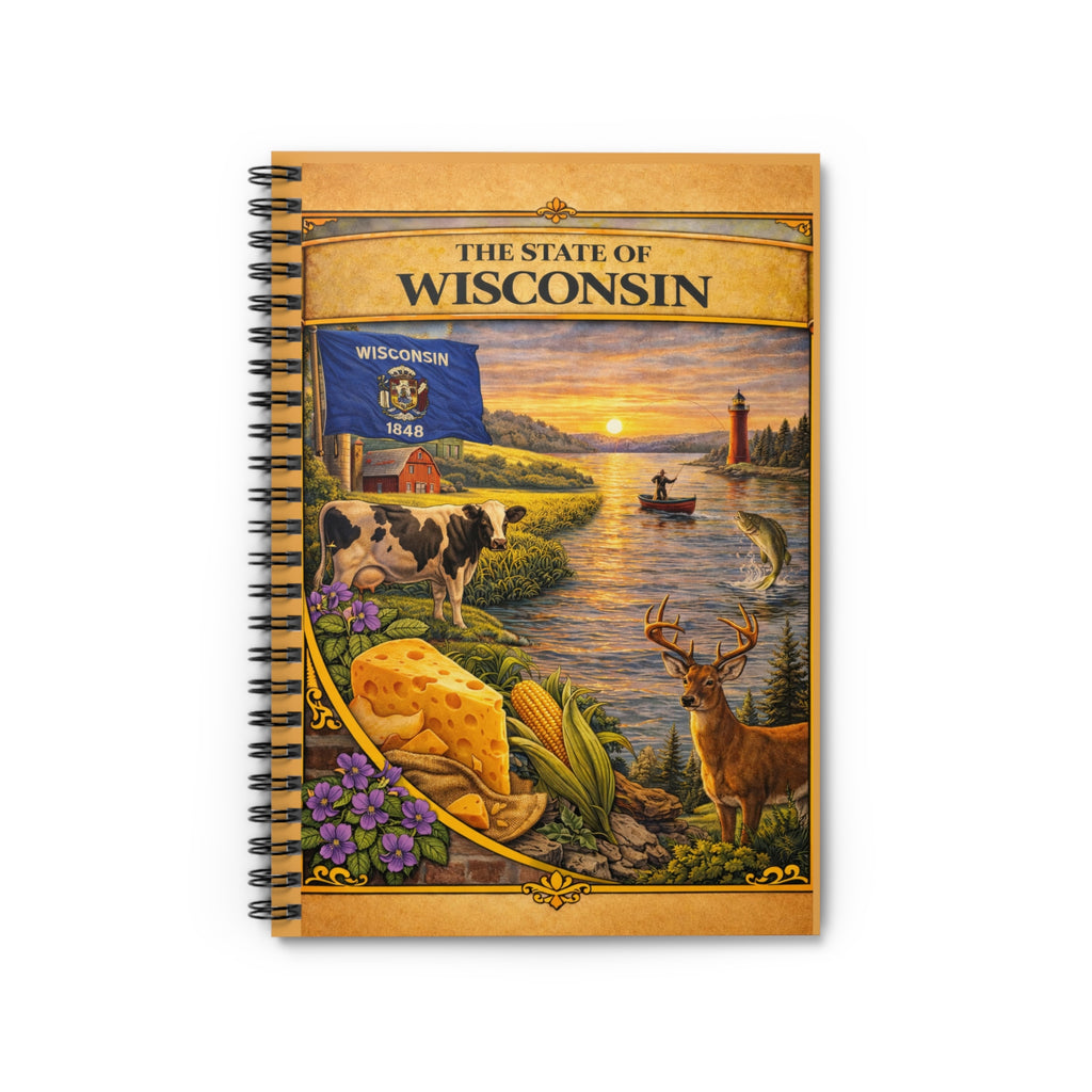 The State of Wisconsin Scenic Illustration Spiral Notebook | Ruled