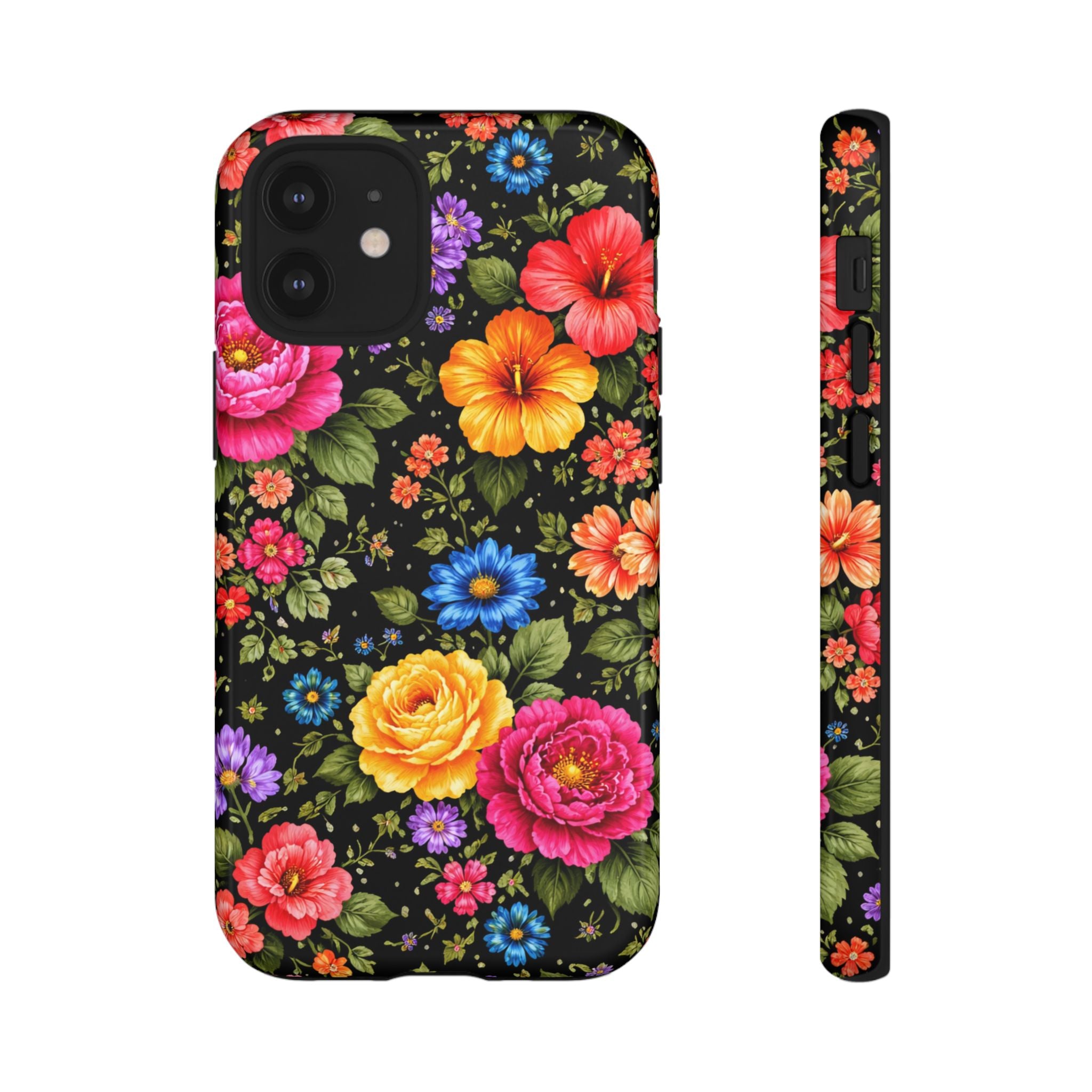Vintage Floral Pattern Phone Case | Colorful Roses on Black