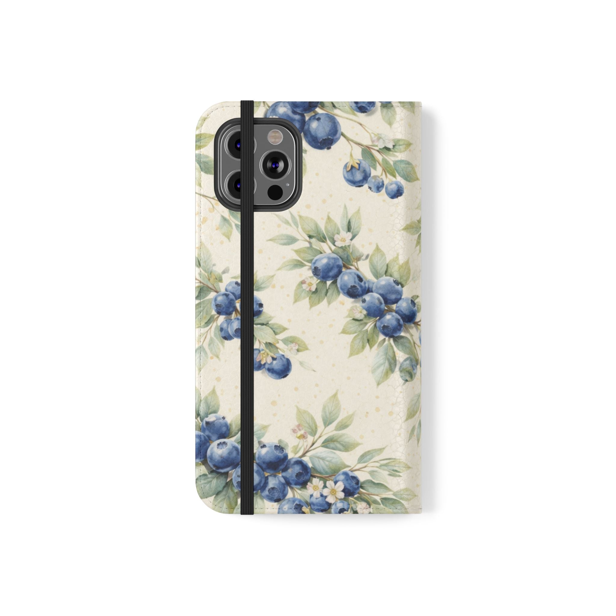 Blueberry Watercolor Pattern Flip Case | Phone Wallet, Card Slots