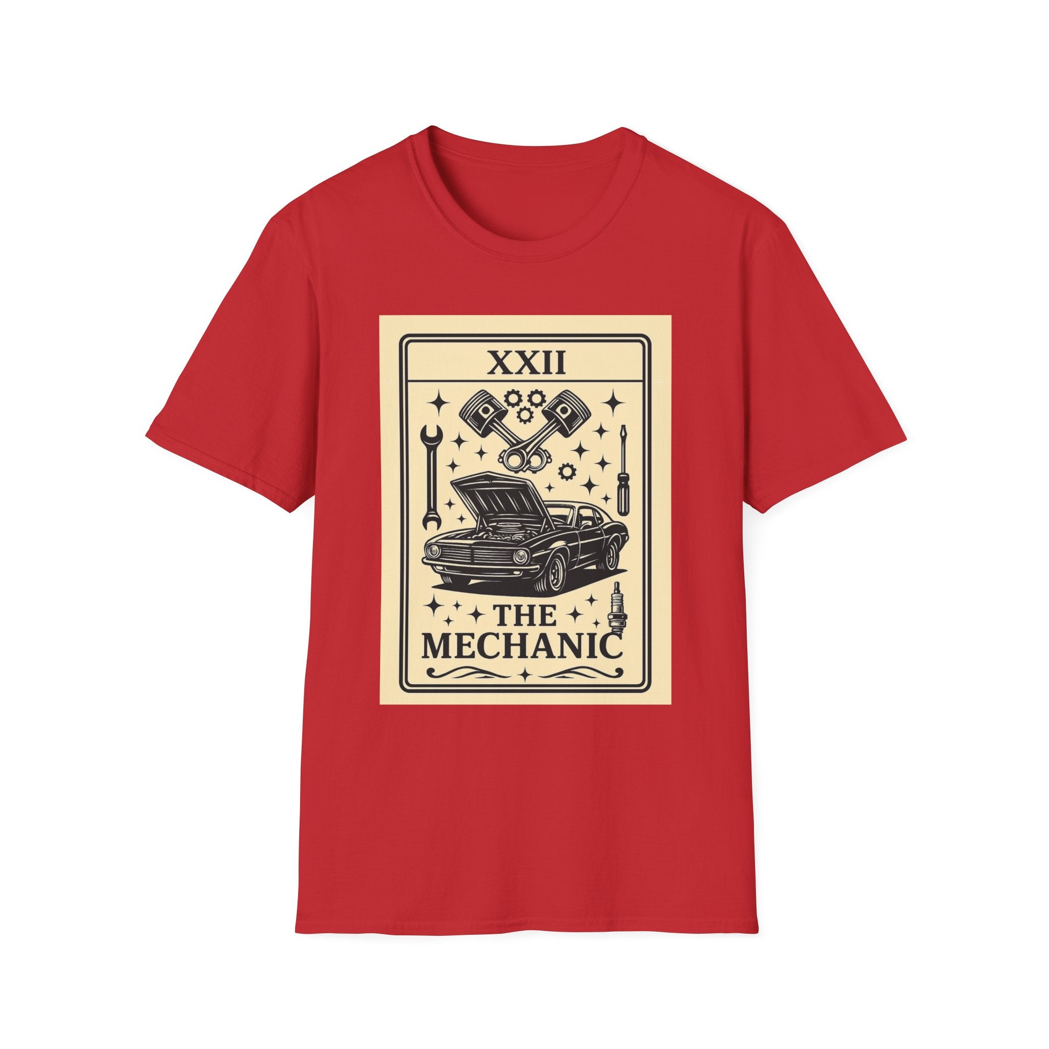 Tarot Mechanic Illustration T-Shirt | The Mechanic card, car engine tools