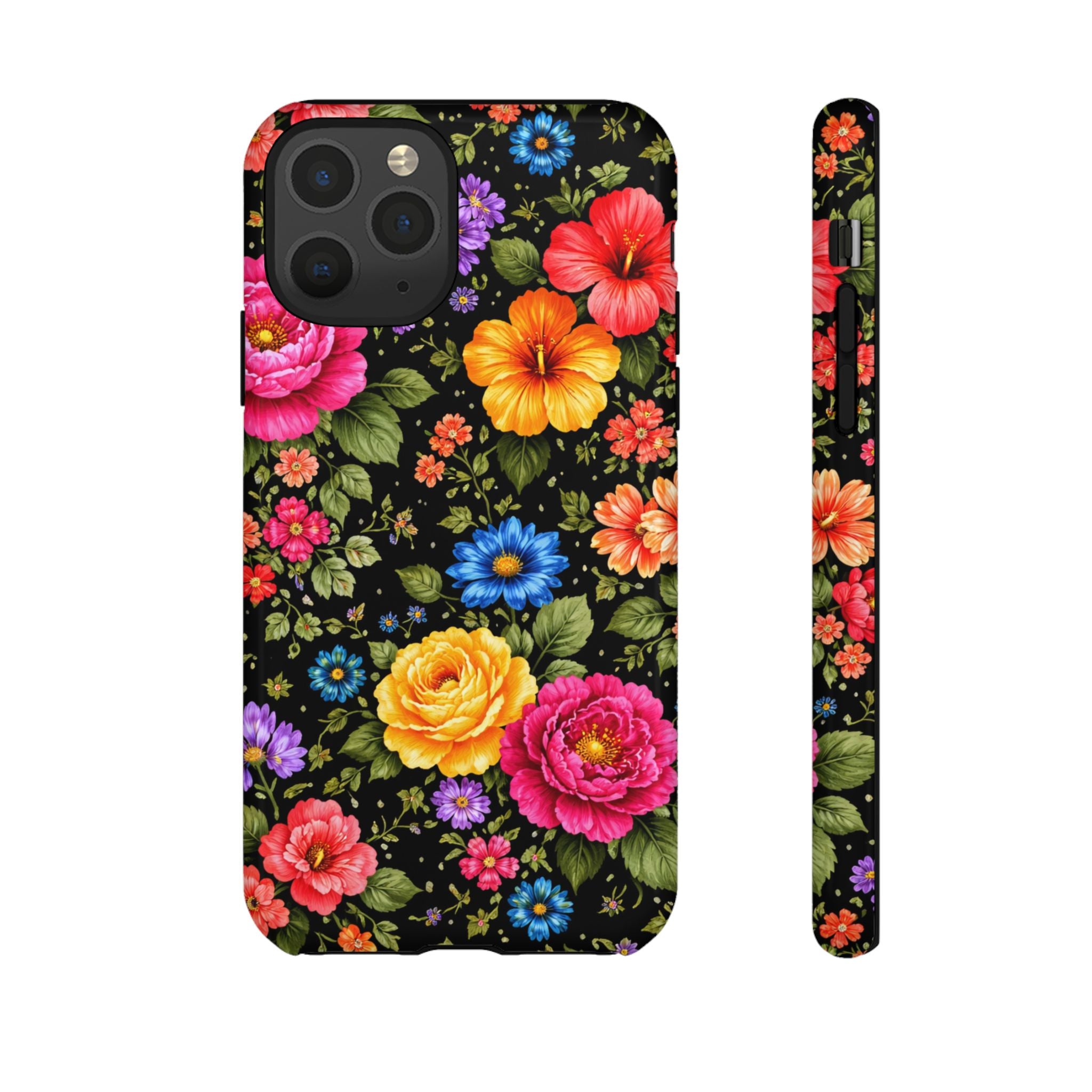 Vintage Floral Pattern Phone Case | Colorful Roses on Black