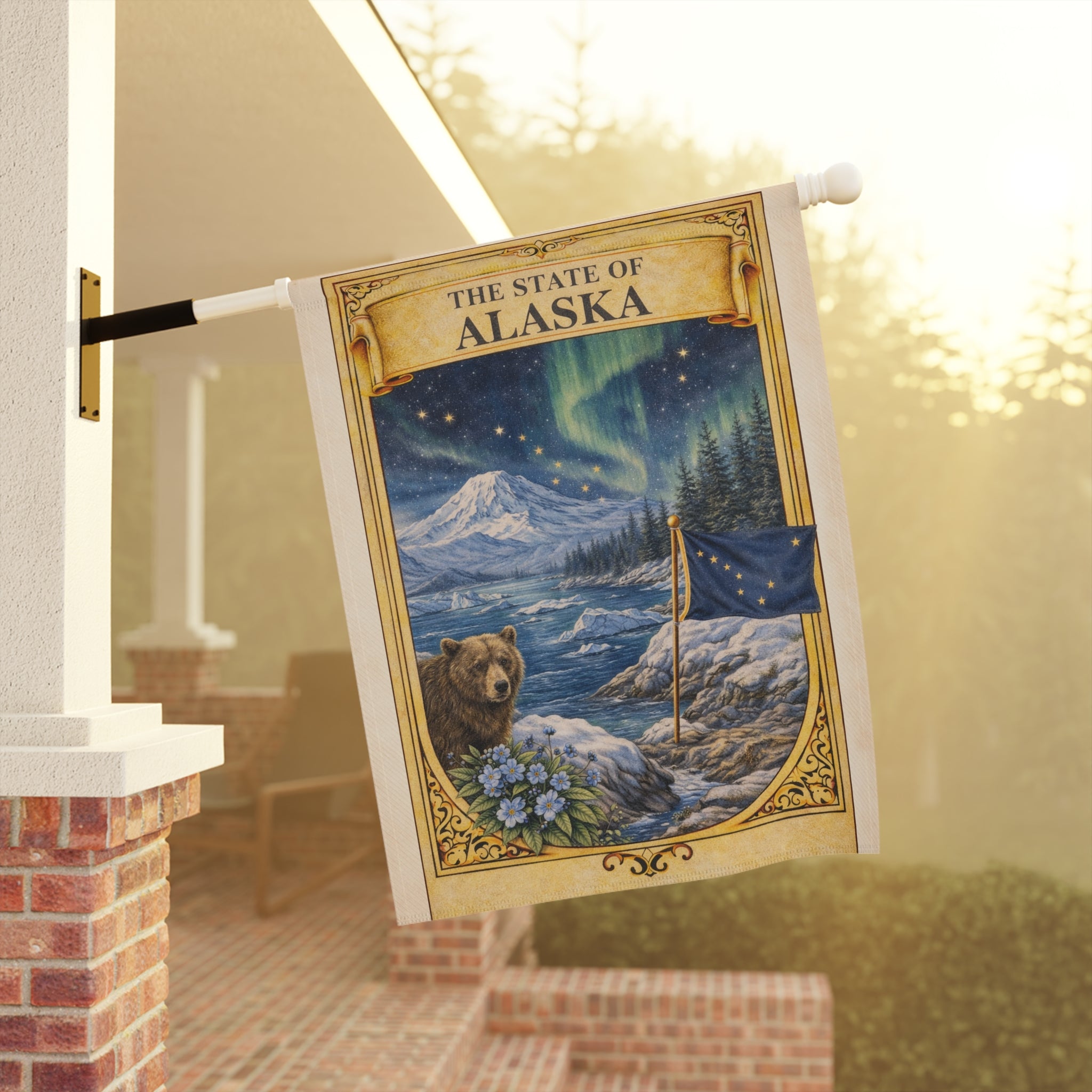 The State of Alaska Garden Banner | Alaska Flag, Northern Lights, Bear