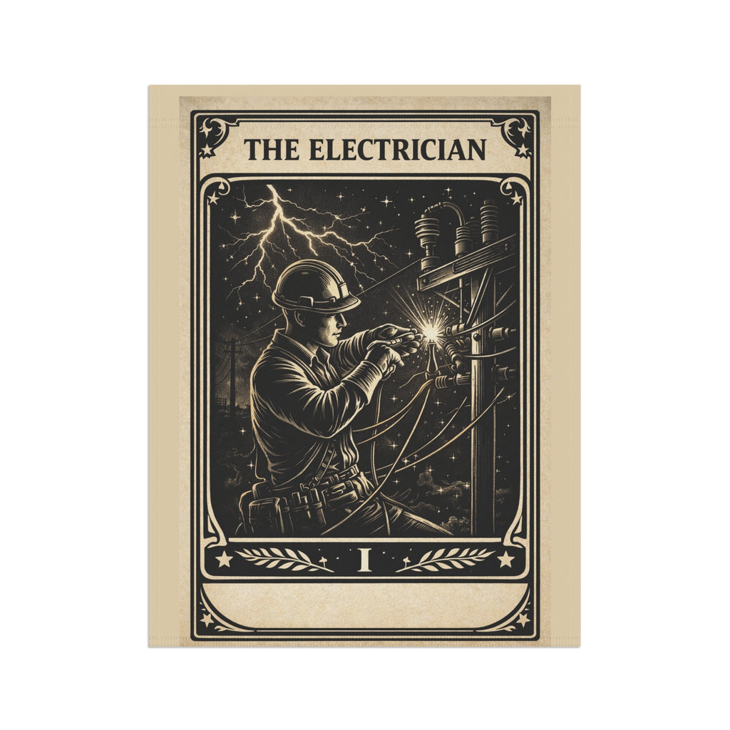 The Electrician tarot-style Garden Banner | Vintage lineman illustration
