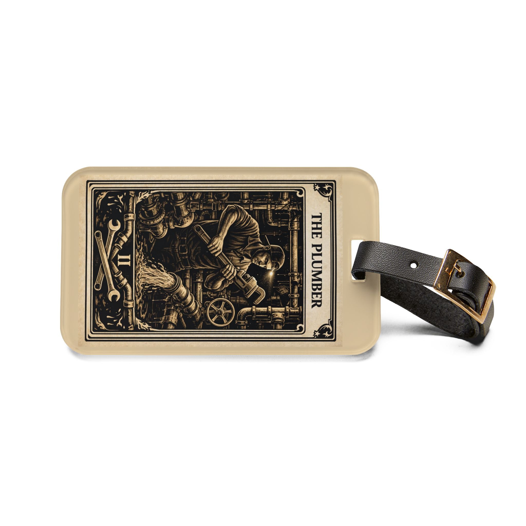 The Plumber Luggage Tag | Vintage Tarot Card Plumbing Illustration