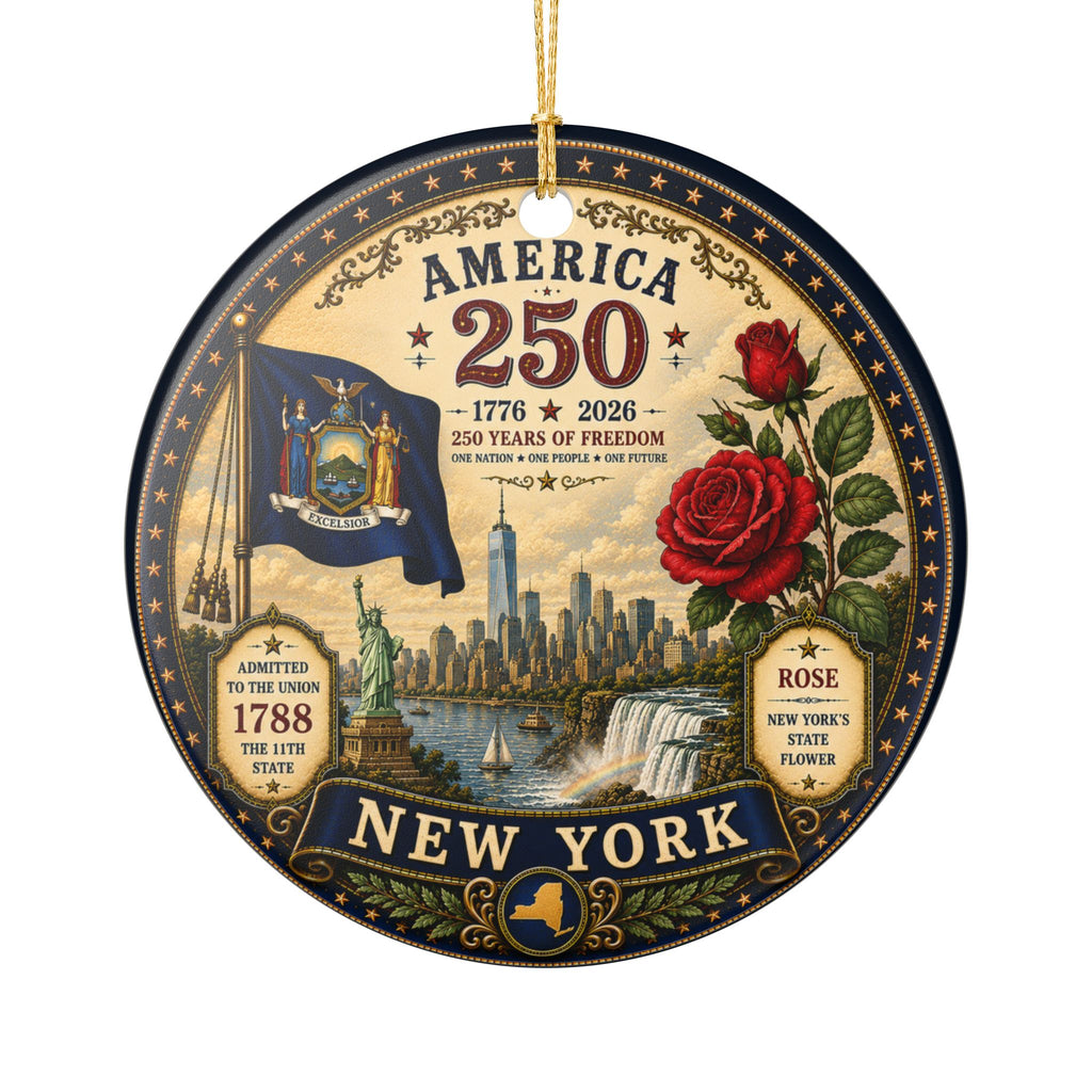 America 250 New York Ornament | State Flag, Rose, Skyline 1776-2026