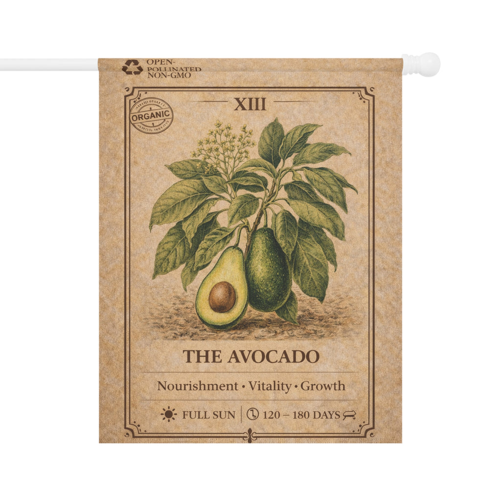 Avocado Botanical Illustration Garden Flag | Plant Care Diagram Banner