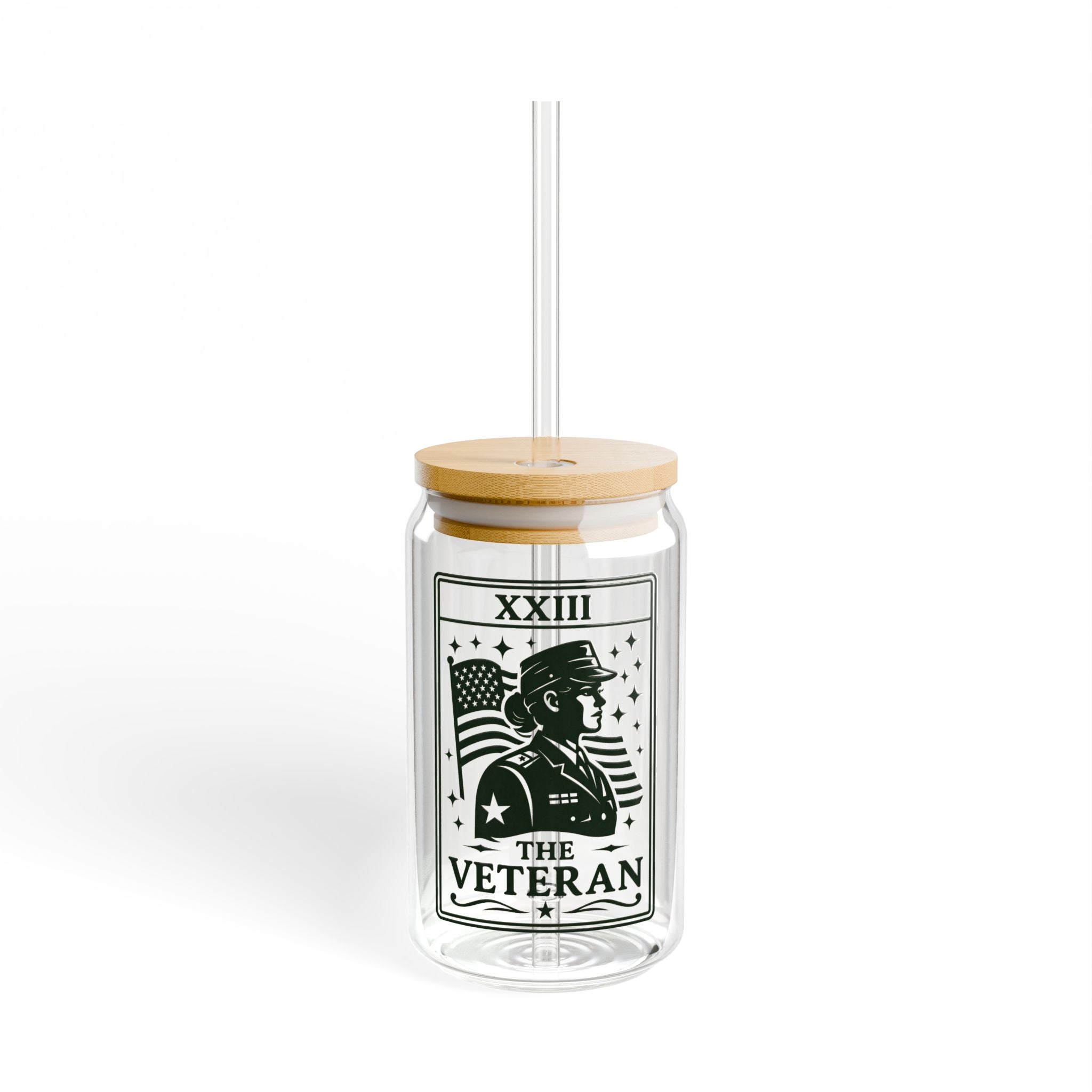 The Veteran sipper glass | 16oz glass jar tumbler with straw