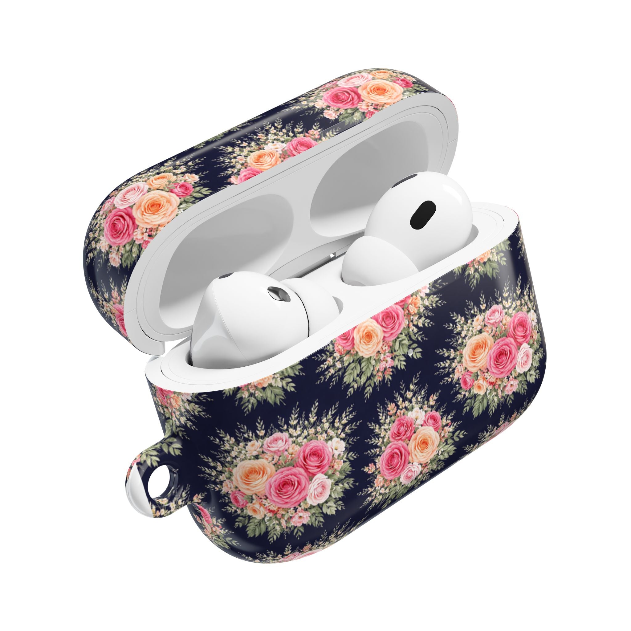 Vintage Floral Bouquet AirPod Case | Pink Roses on Navy
