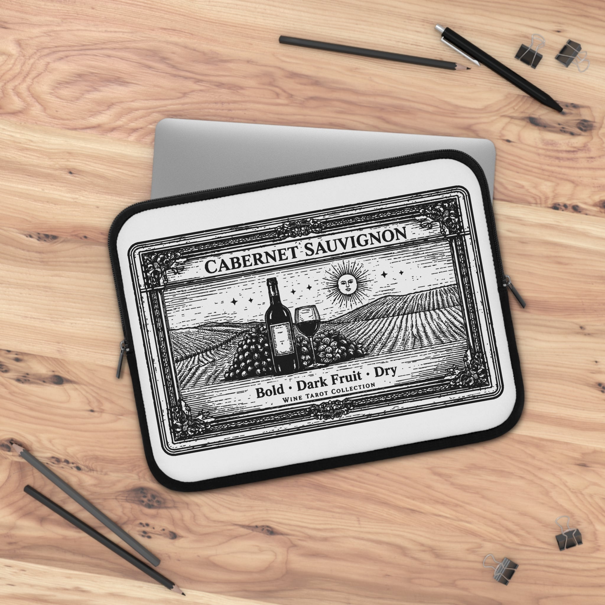 Cabernet Sauvignon Wine Label Laptop Sleeve | Vintage Vineyard Illustration