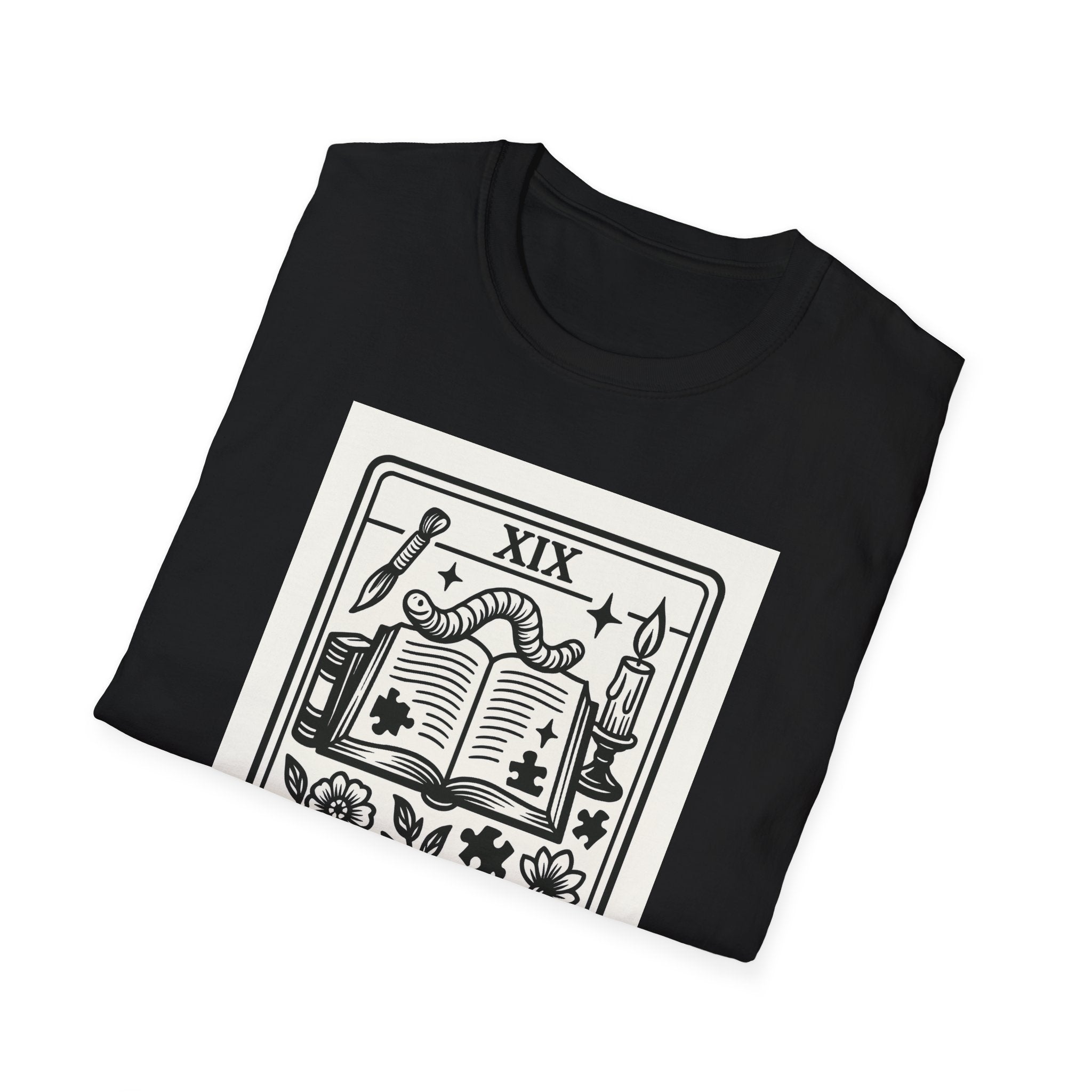 The Bookworm Tarot Card T-Shirt | Vintage Book Illustration, Reading Lover Tee