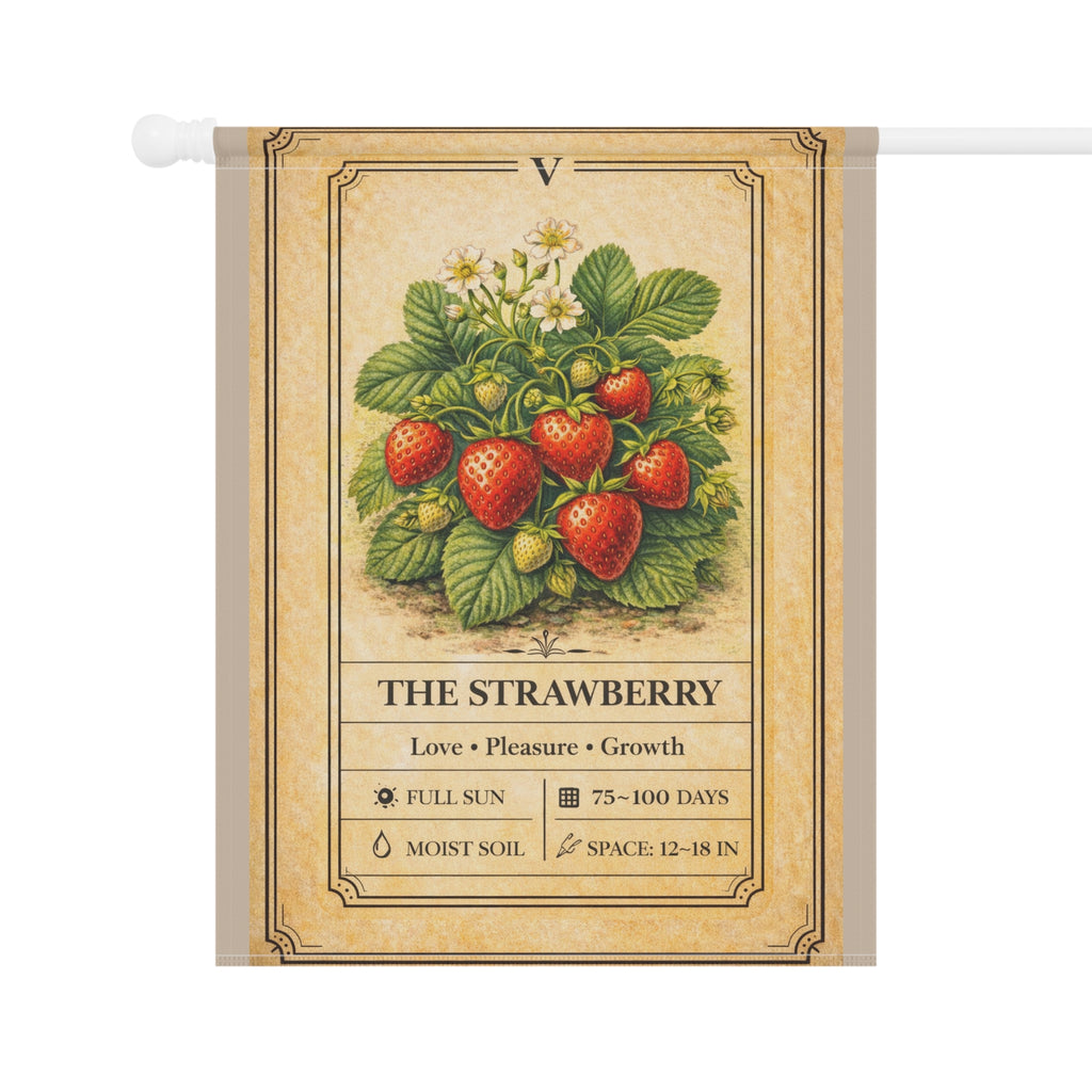 Vintage Strawberry Botanical Garden Flag | House Banner, Plant Care Art