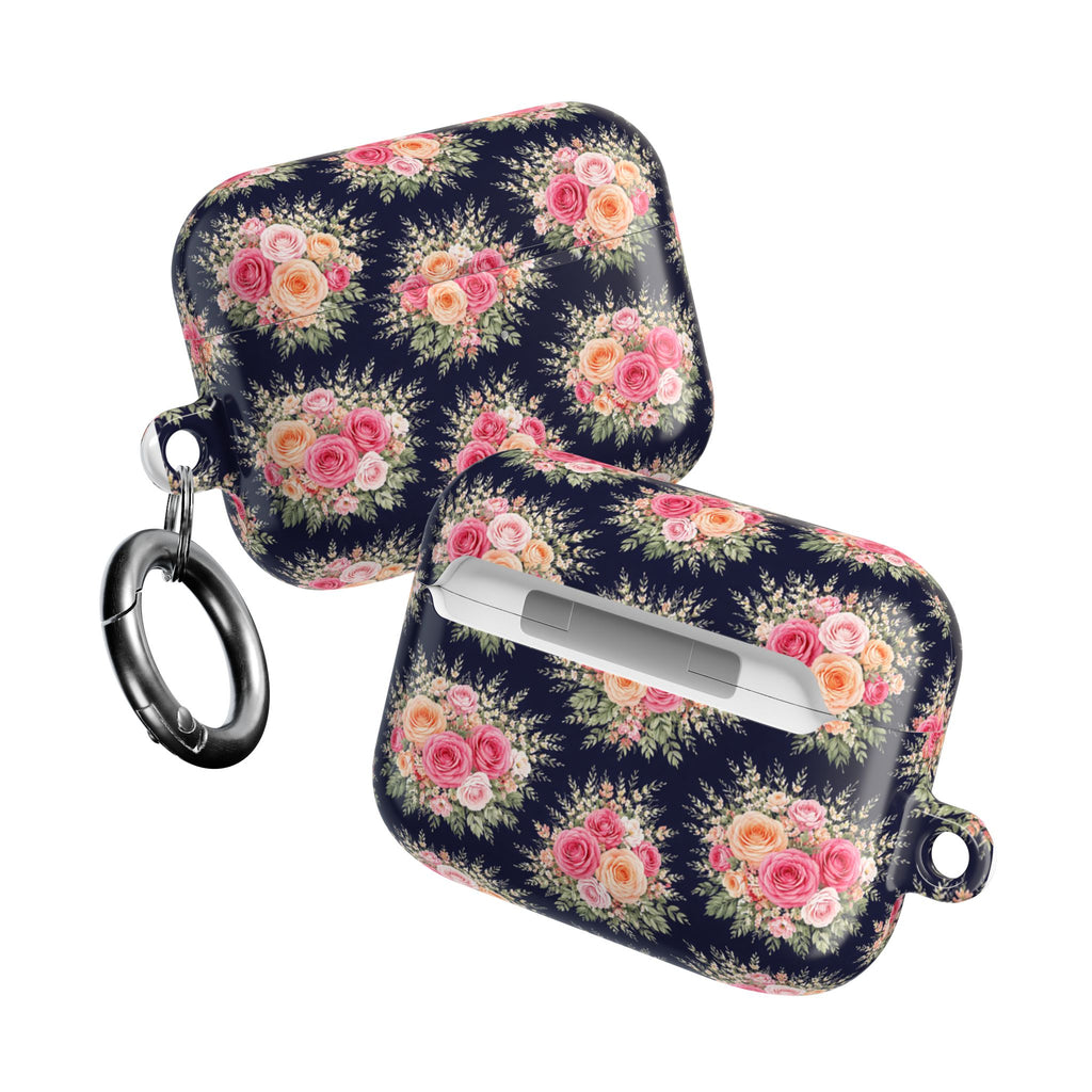 Vintage Floral Bouquet AirPod Case | Pink Roses on Navy