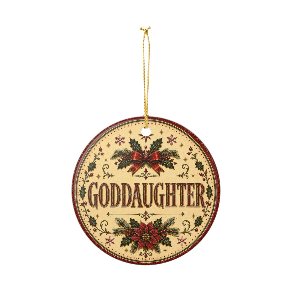 Goddaughter Christmas Ornament Ceramic Decoration | Poinsettia Holly Holiday