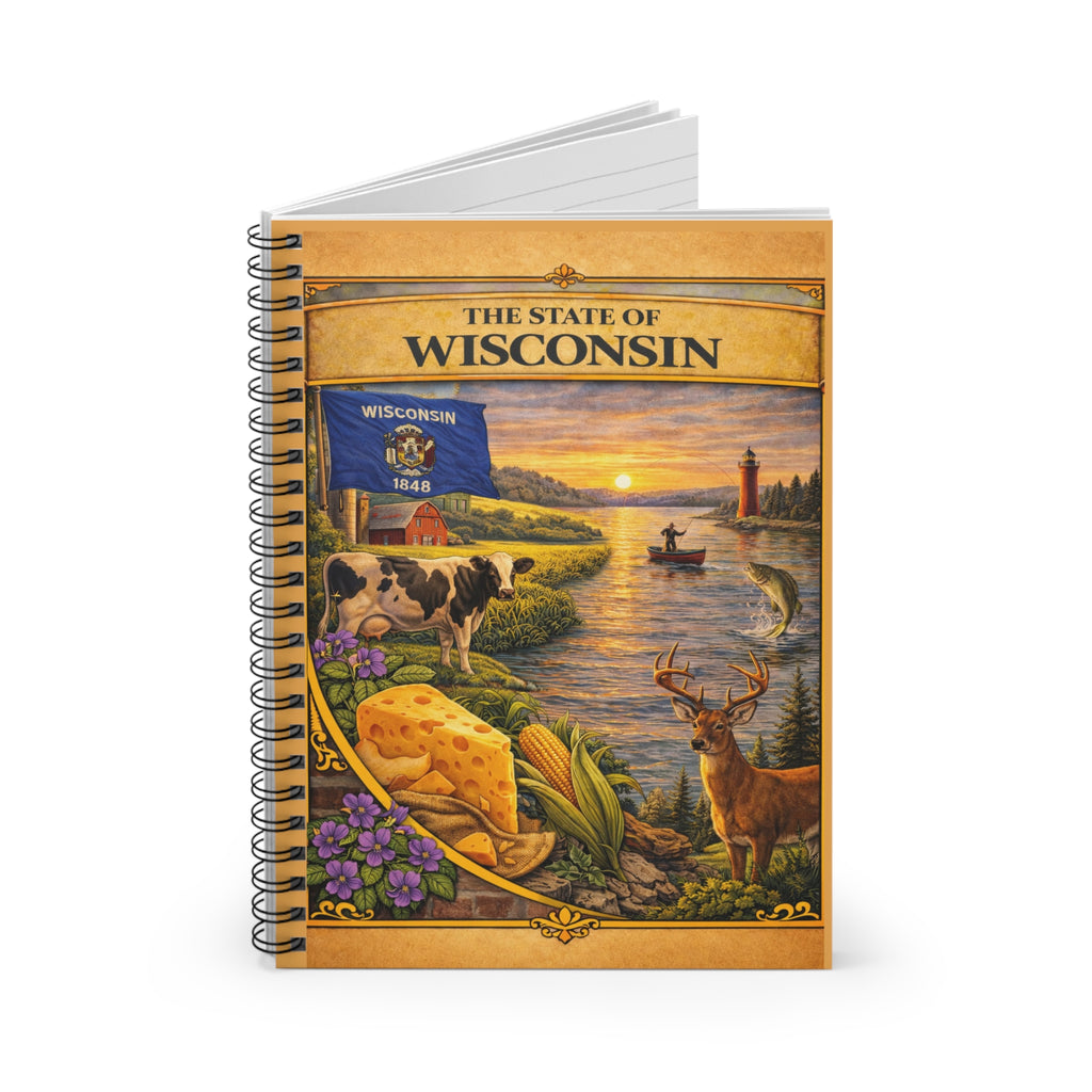 The State of Wisconsin Scenic Illustration Spiral Notebook | Ruled