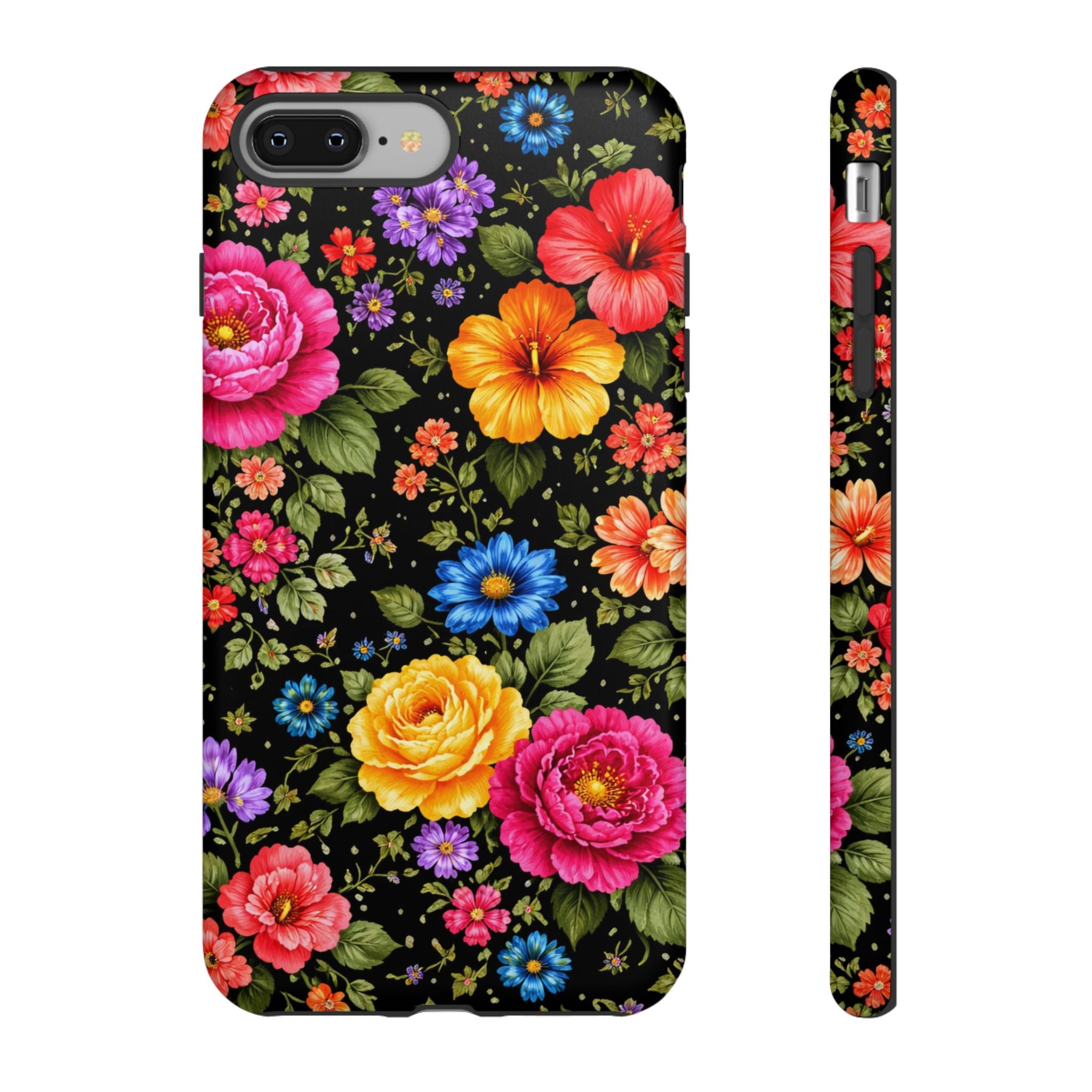 Vintage Floral Pattern Phone Case | Colorful Roses on Black