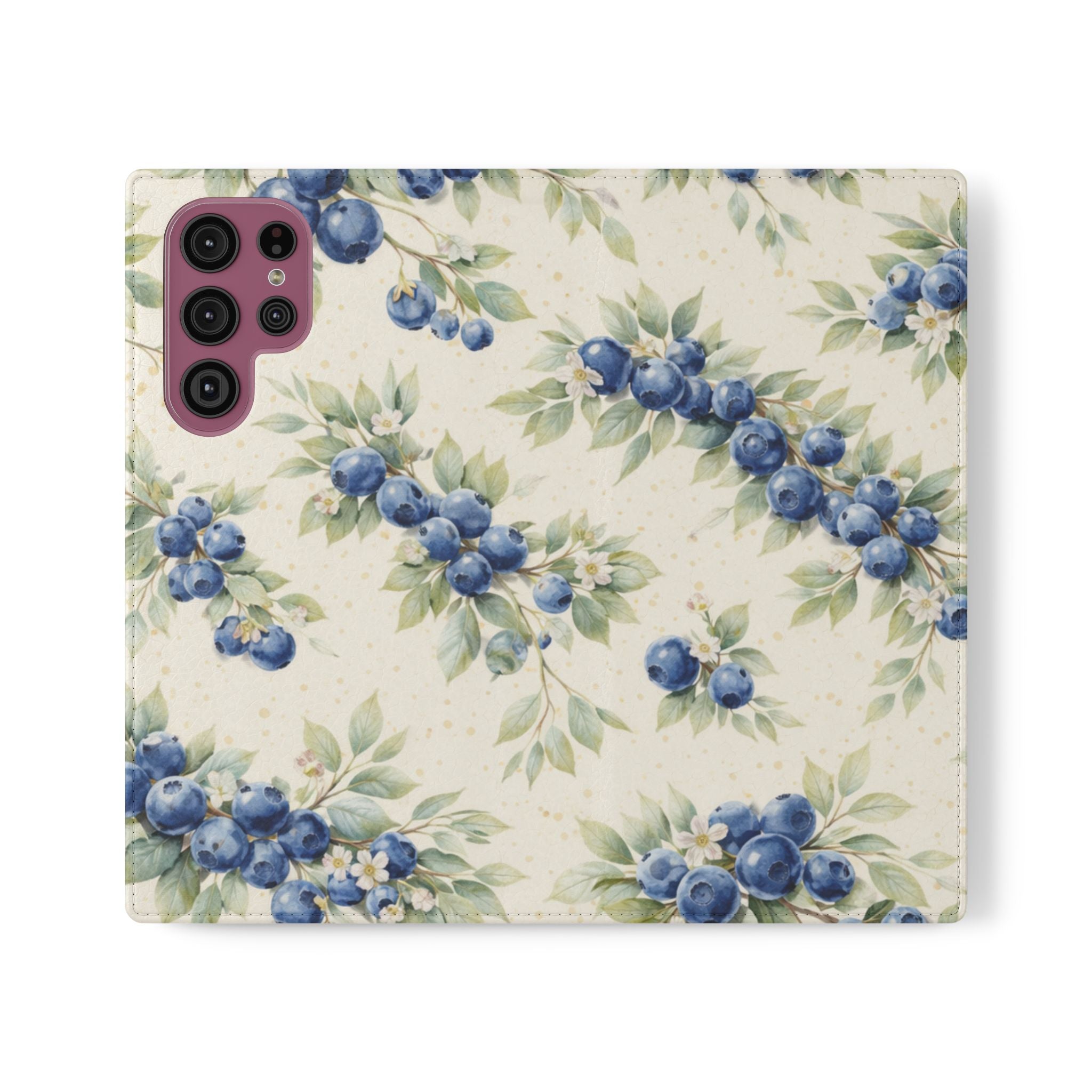 Blueberry Watercolor Pattern Flip Case | Phone Wallet, Card Slots