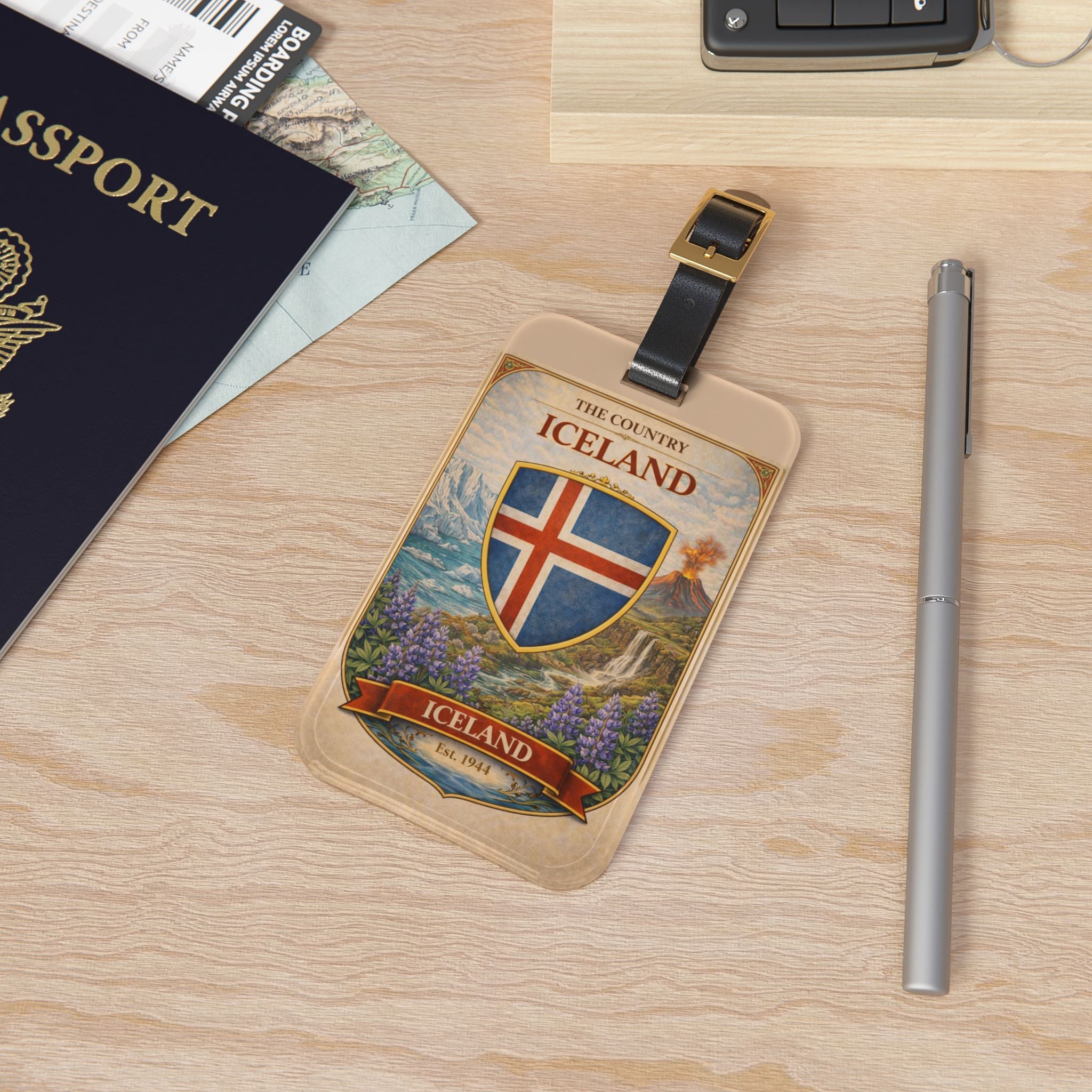 Iceland Shield Crest Luggage Tag | Vintage Scenic Iceland Travel