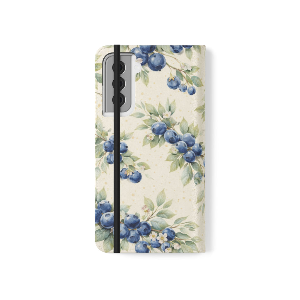 Blueberry Watercolor Pattern Flip Case | Phone Wallet, Card Slots