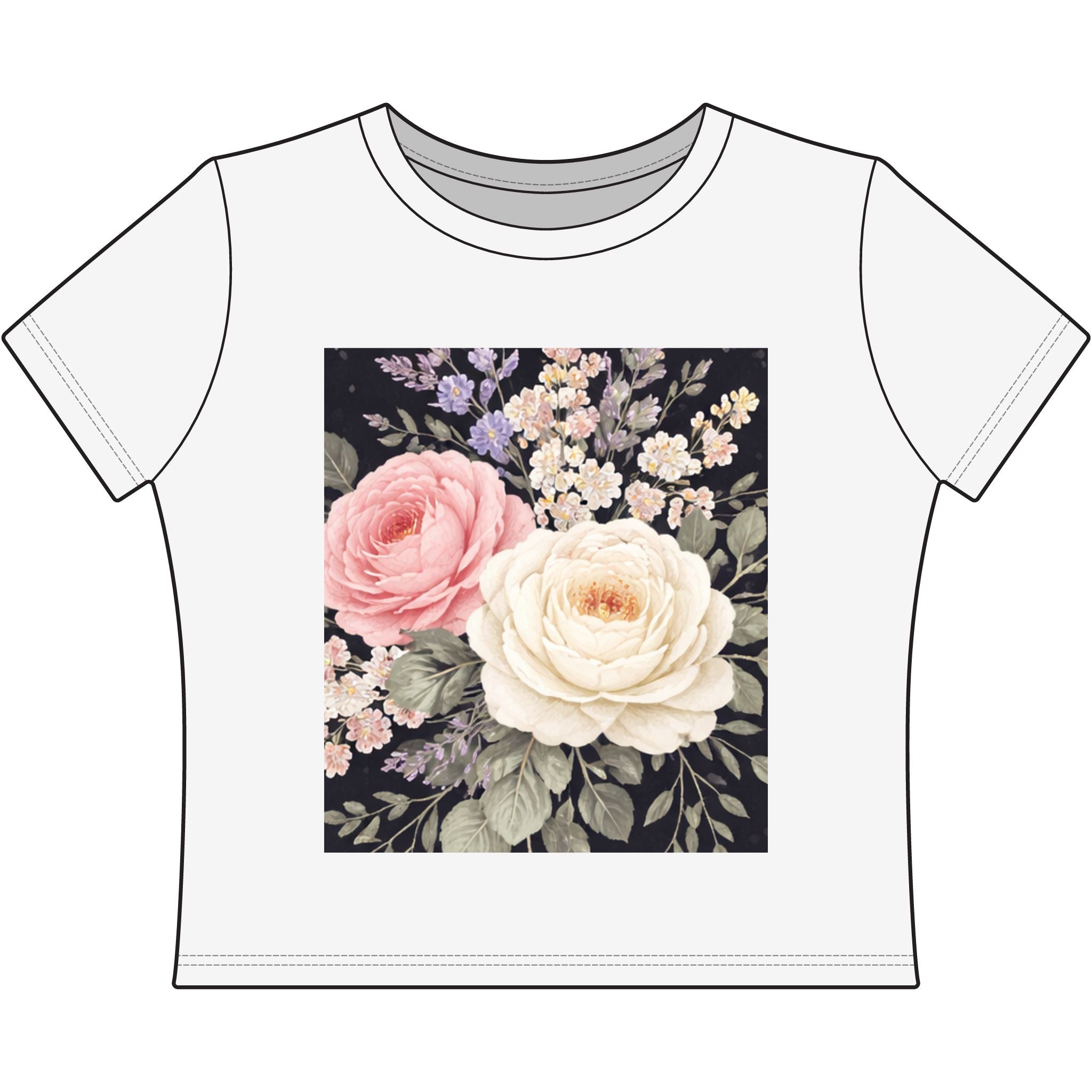 Vintage Blush Roses Crop Tee | Floral Botanical Square Print