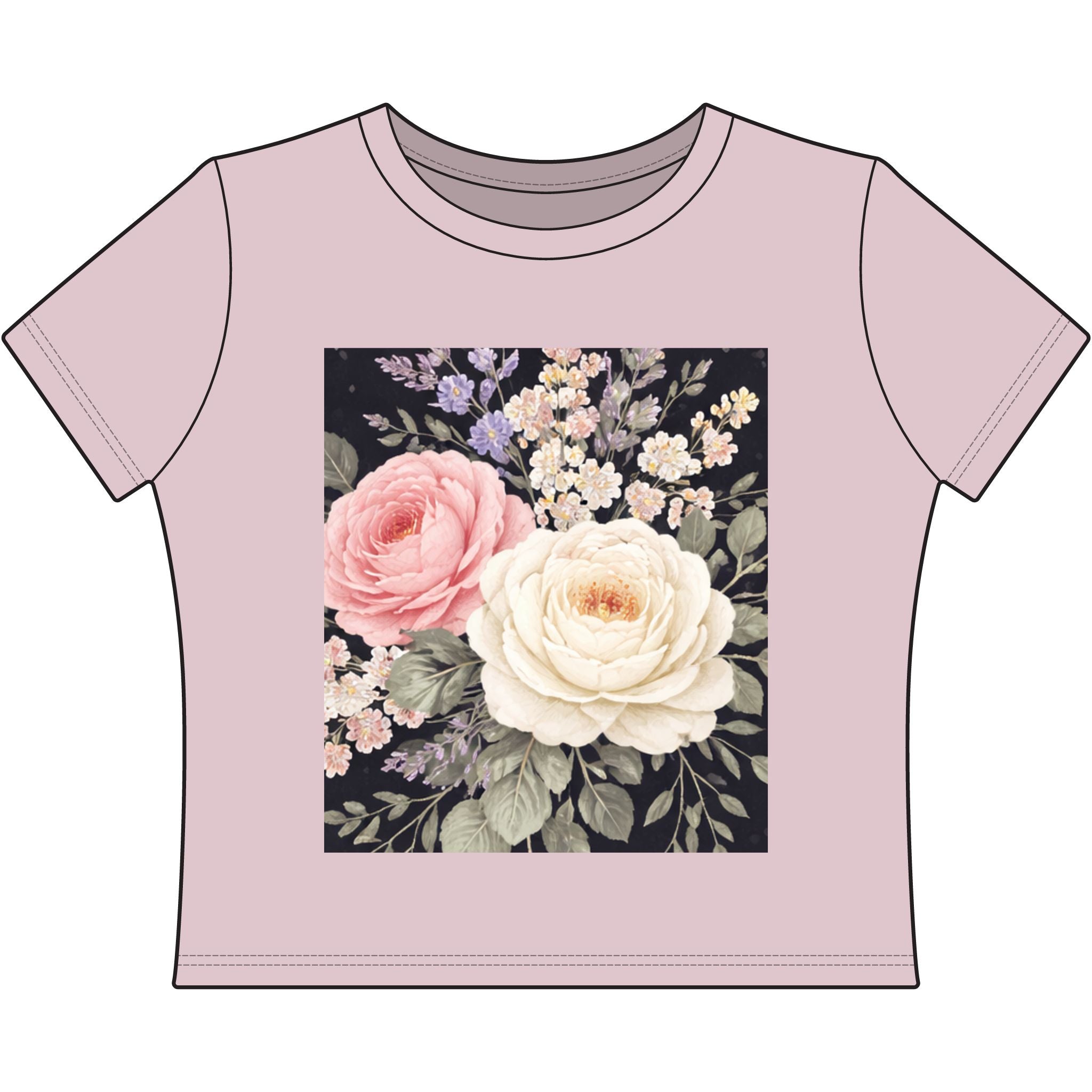 Vintage Blush Roses Crop Tee | Floral Botanical Square Print