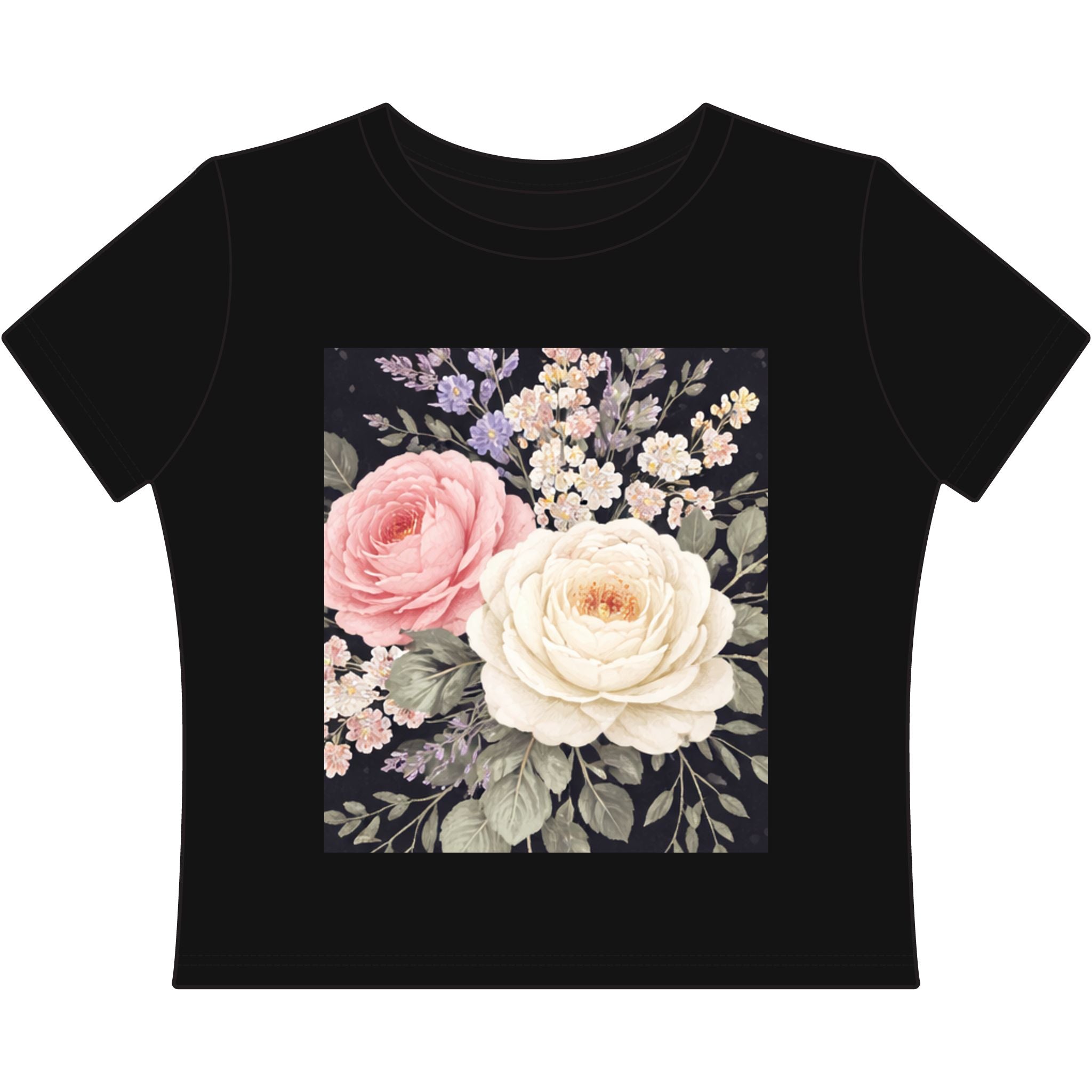 Vintage Blush Roses Crop Tee | Floral Botanical Square Print