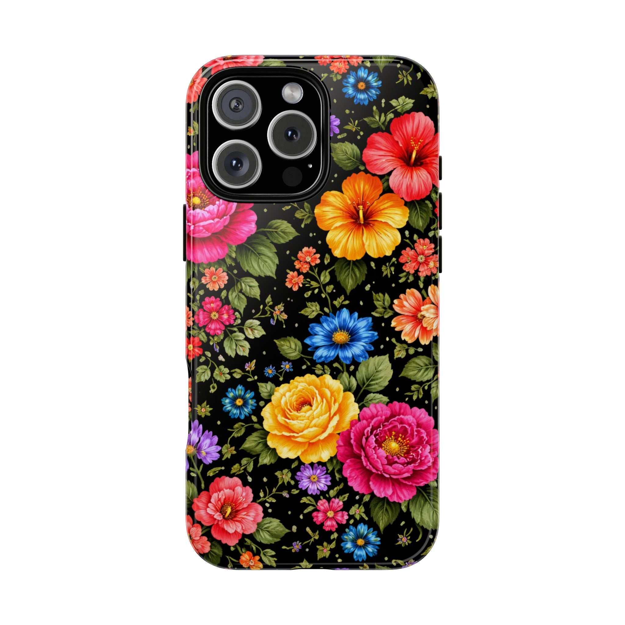 Vintage Floral Pattern Phone Case | Colorful Roses on Black