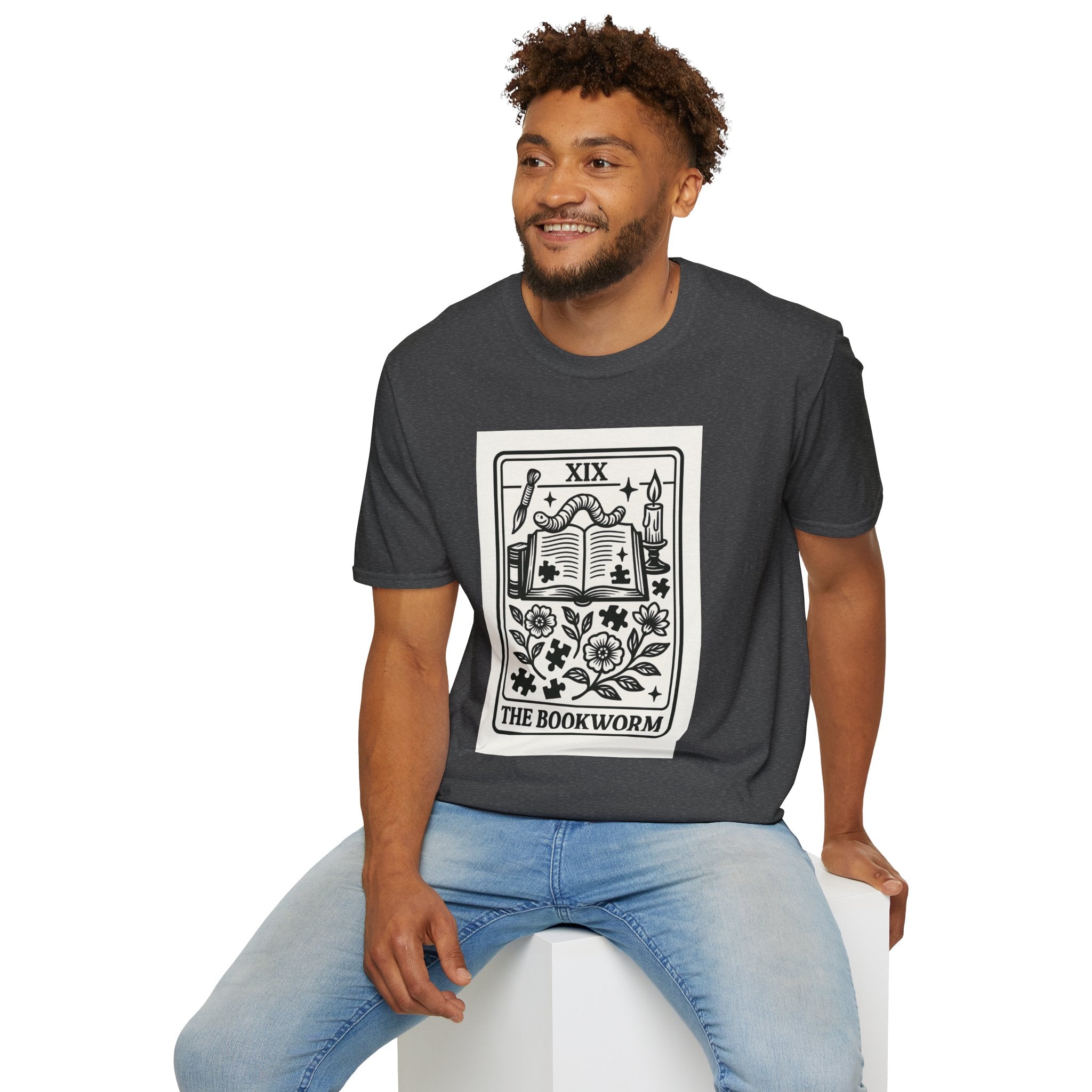 The Bookworm Tarot Card T-Shirt | Vintage Book Illustration, Reading Lover Tee