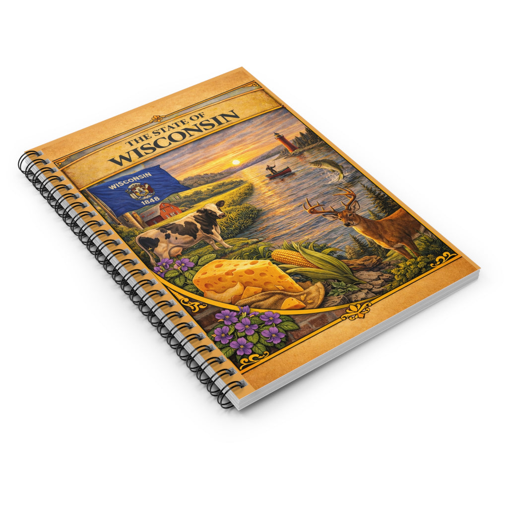 The State of Wisconsin Scenic Illustration Spiral Notebook | Ruled