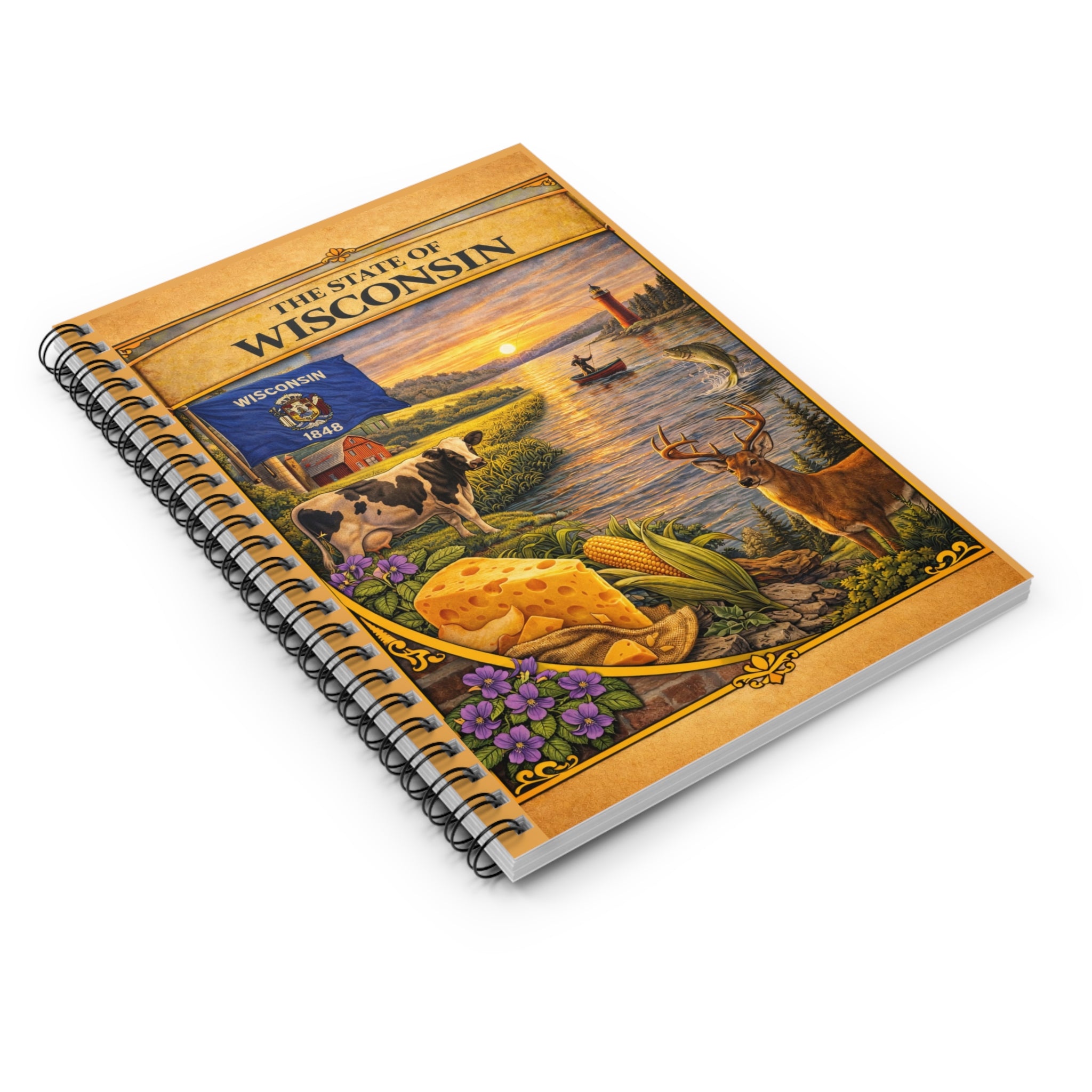 The State of Wisconsin Scenic Illustration Spiral Notebook | Ruled