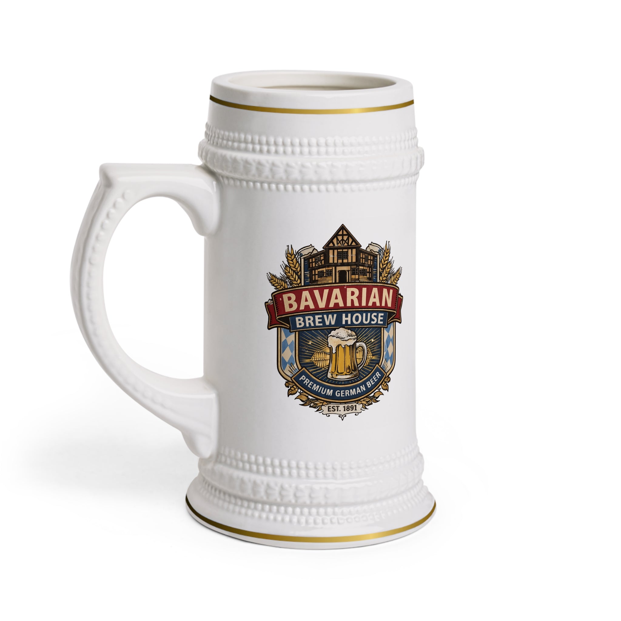 Bavarian Brew House Crest Beer Stein | Ceramic Oktoberfest Mug