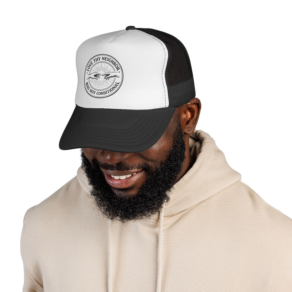 Love Thy Neighbor emblem Trucker Cap | Dove graphic, circular badge