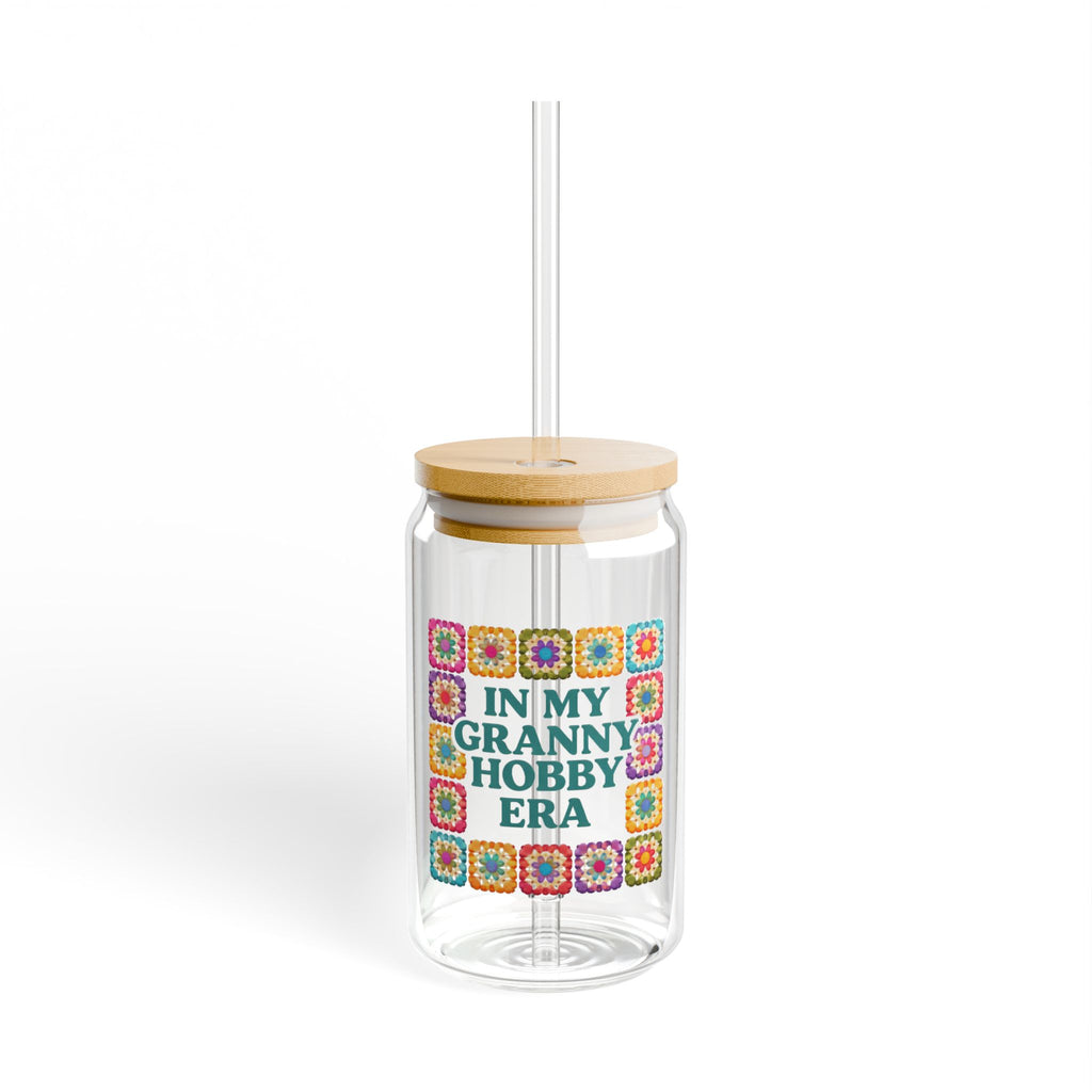 In My Granny Hobby Era Sipper Glass | 16oz Crochet Granny Square Design