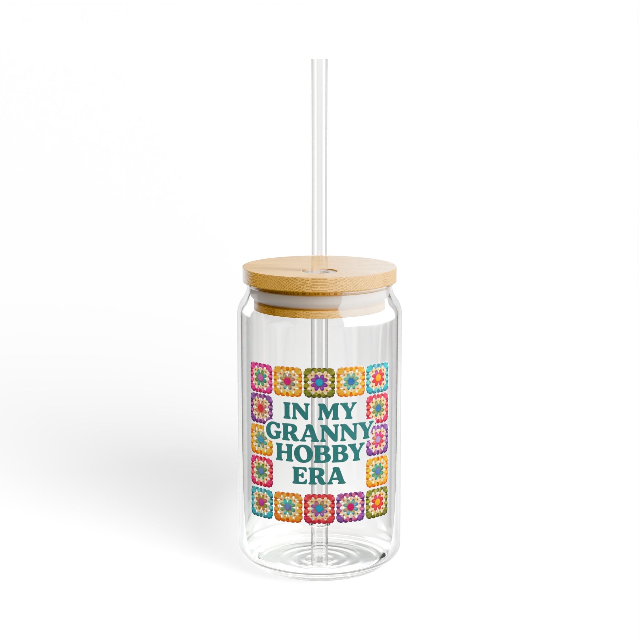 In My Granny Hobby Era Sipper Glass | 16oz Crochet Granny Square Design