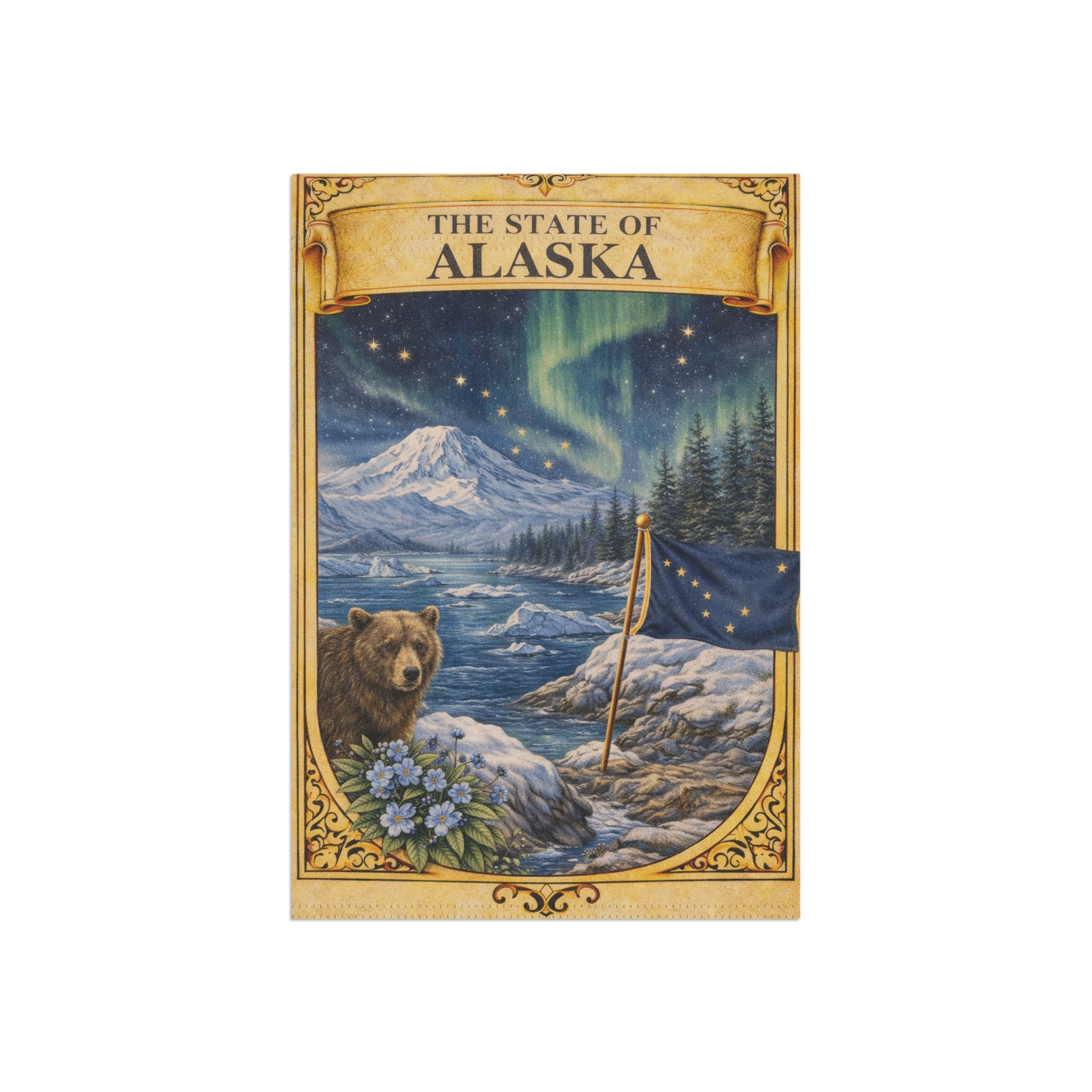 The State of Alaska Garden Banner | Alaska Flag, Northern Lights, Bear