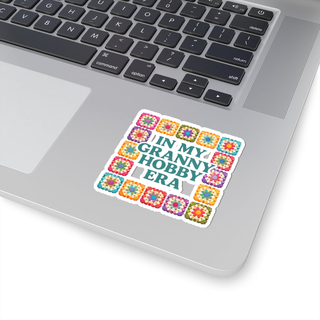 In My Granny Hobby Era Kiss-Cut Sticker | Crochet Granny Square Design