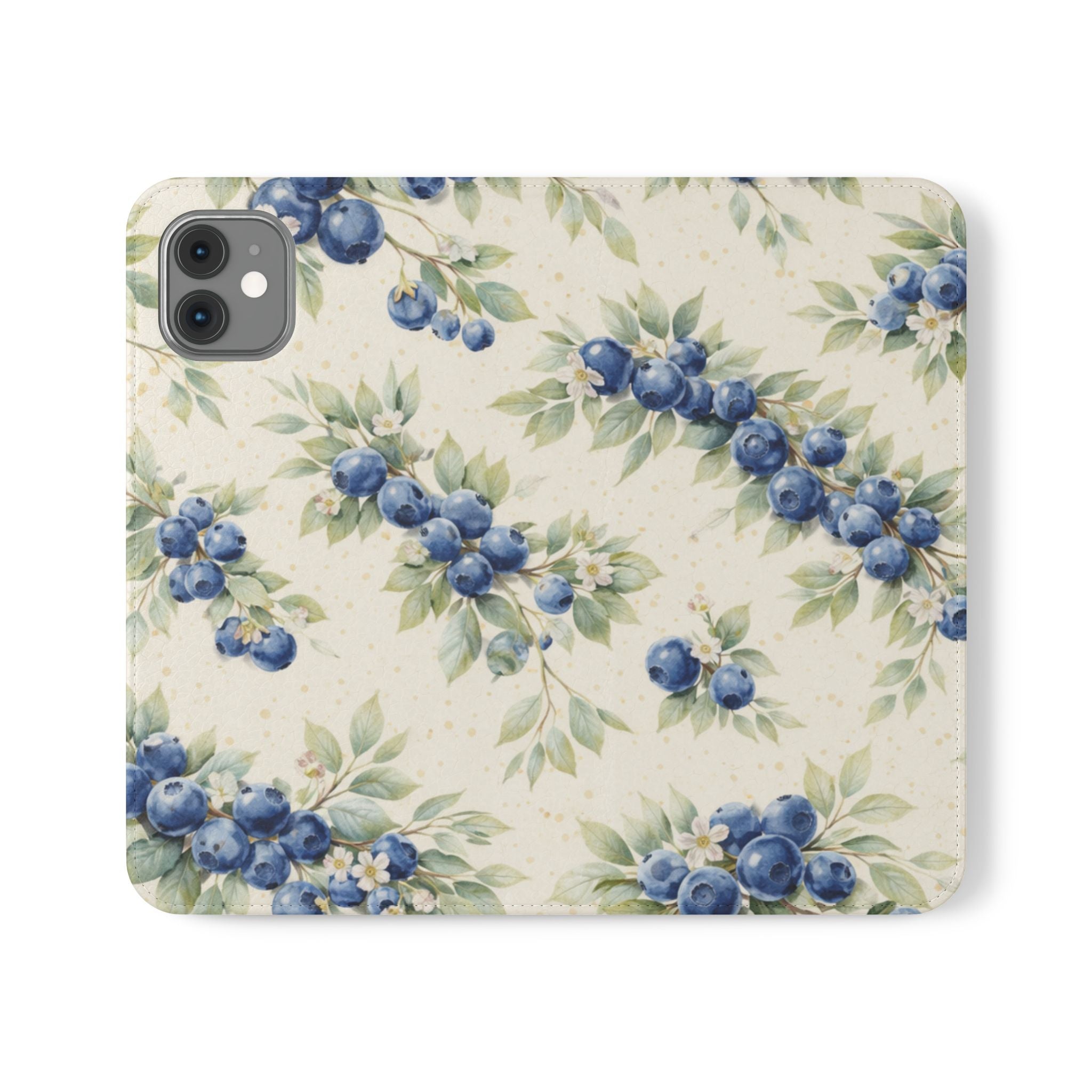 Blueberry Watercolor Pattern Flip Case | Phone Wallet, Card Slots