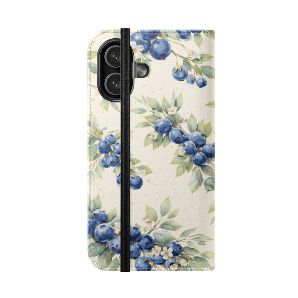 Blueberry Watercolor Pattern Flip Case | Phone Wallet, Card Slots