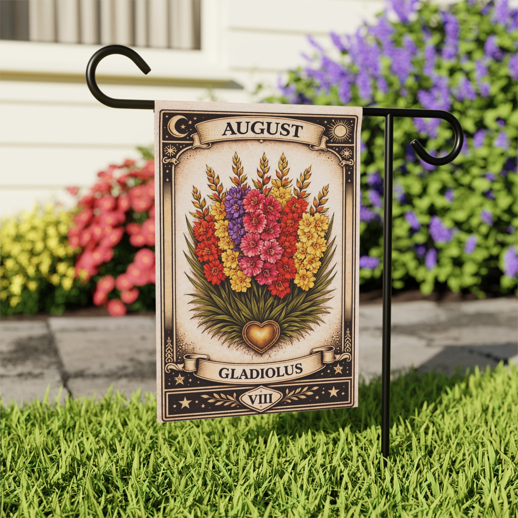 August Gladiolus Garden Flag | House Banner, Floral Birthday Month